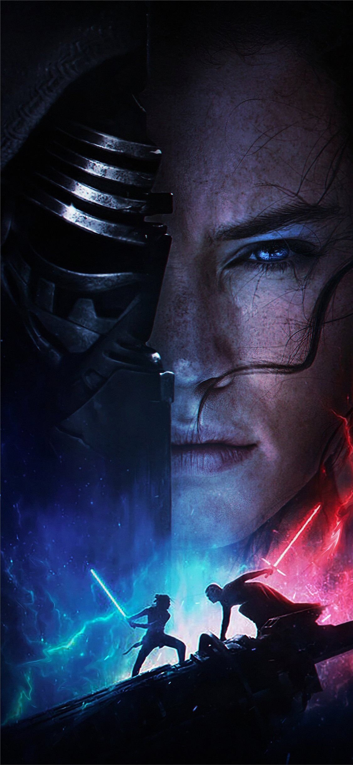 Rey (Star Wars), Intense battle, Epic Star Wars wallpaper, Sci-fi background, 1130x2440 HD Phone
