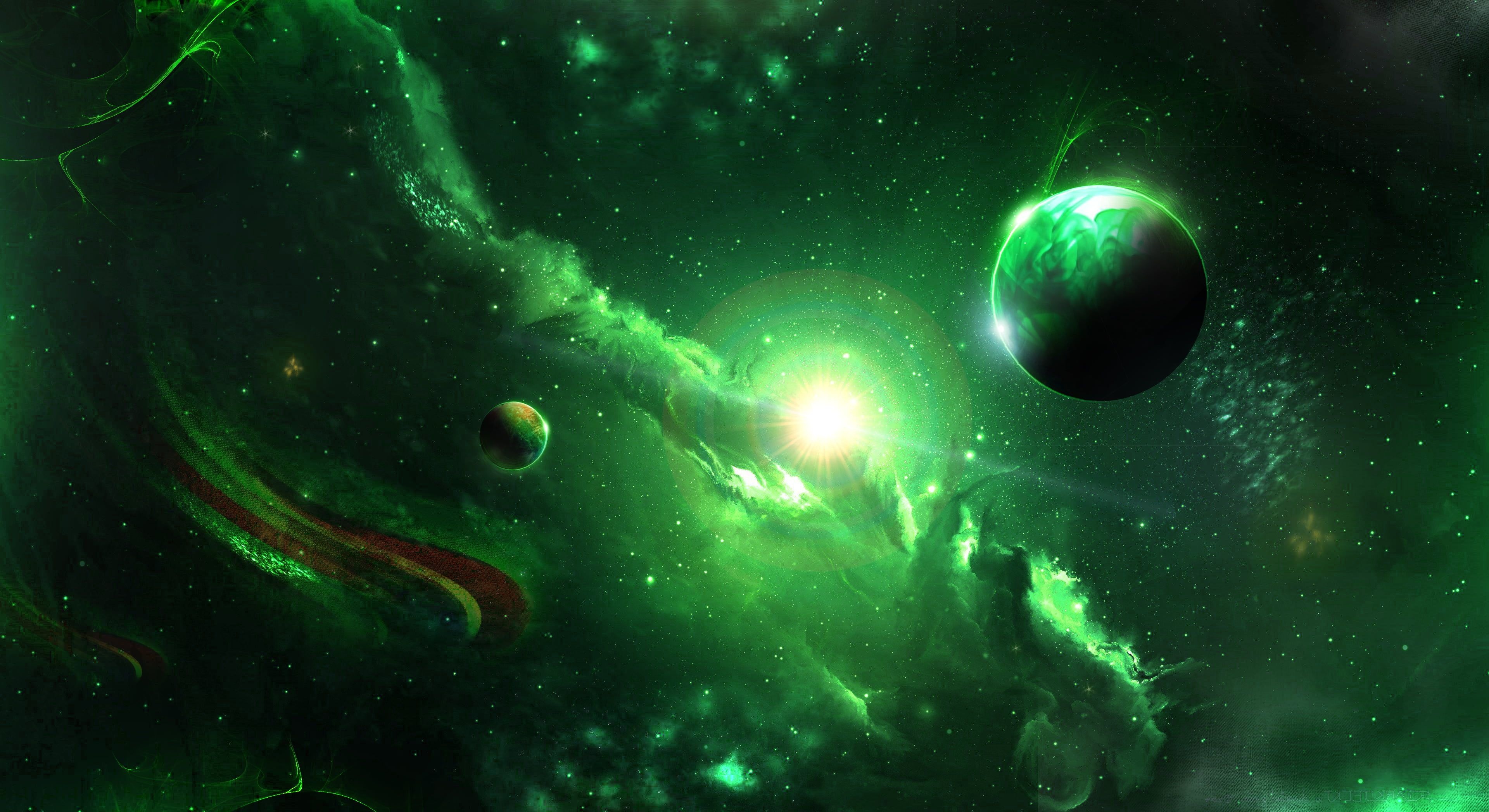 Green Nebula, Celestial bliss, Stellar revelations, Space exploration, 3840x2100 HD Desktop
