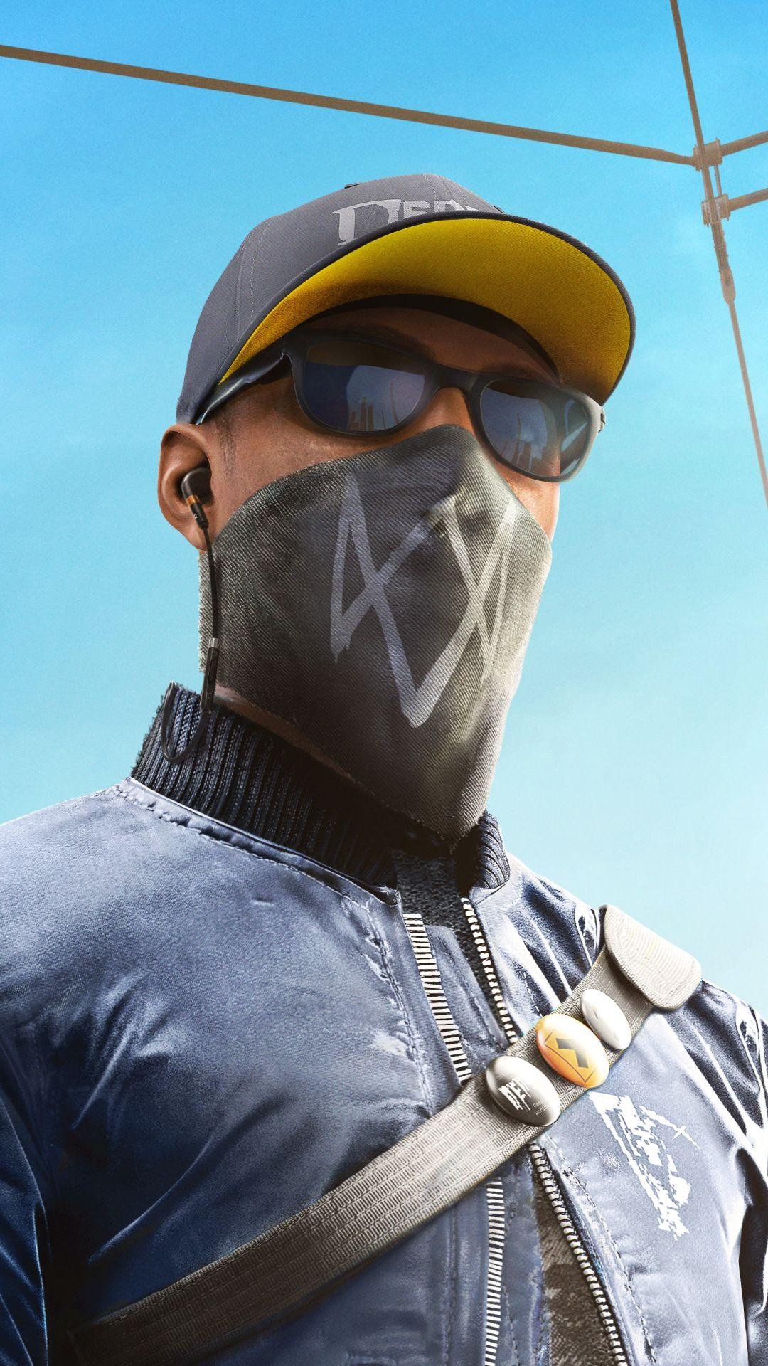 Marcus Holloway, DedSec face mask, Watch Dogs 2, Full HD Phone wallpaper