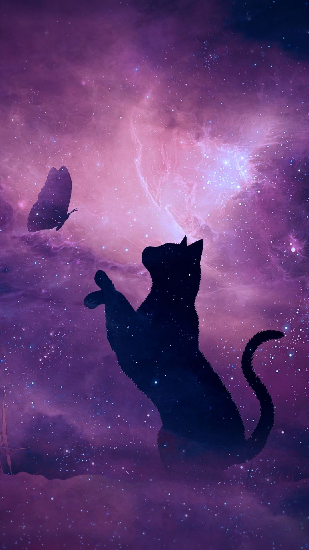 Butterfly, Galaxy Cat Wallpaper, 1080x1920 Full HD Phone