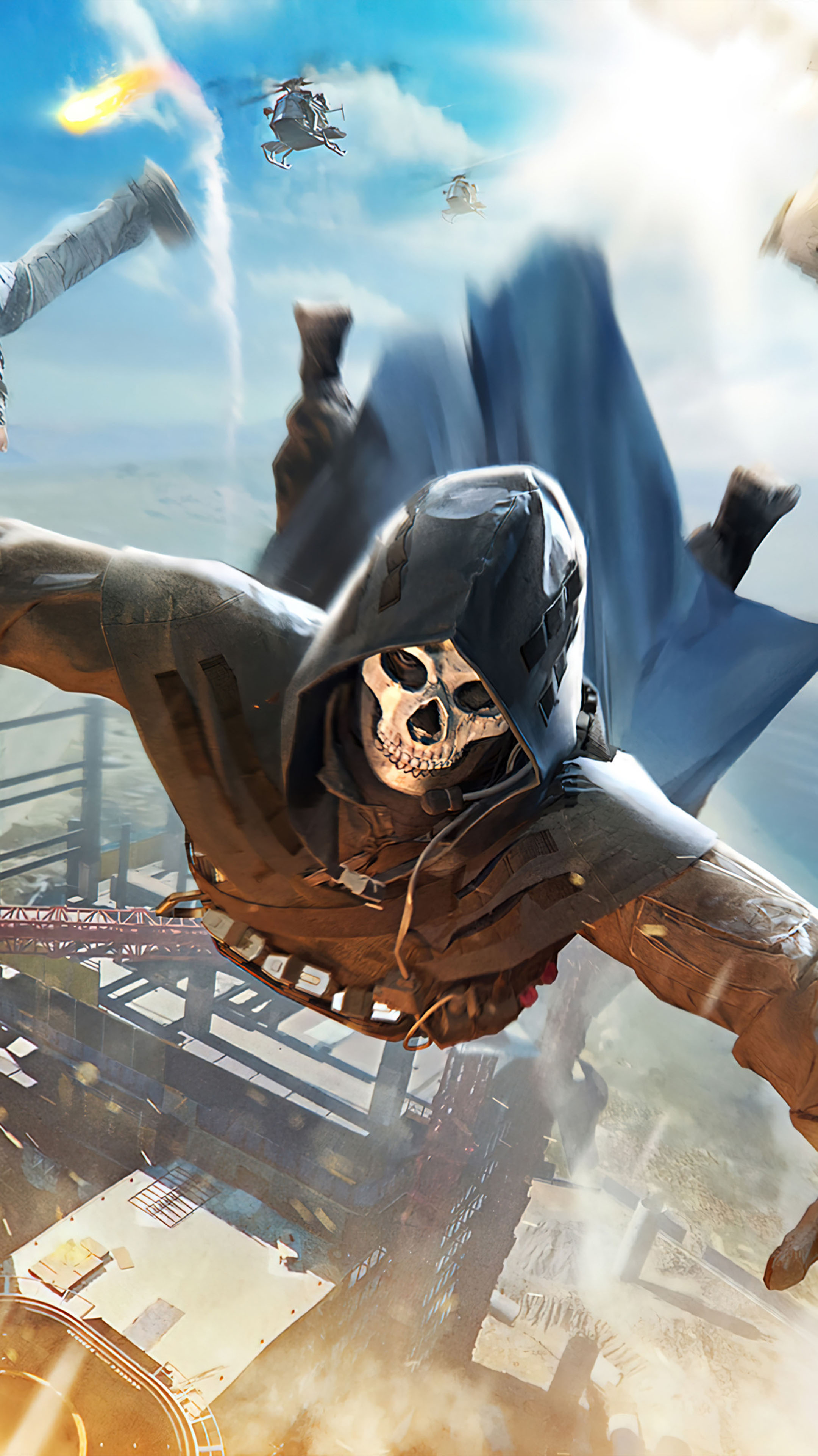 Simon Ghost Riley, battle royale airdrop, military combat helicopters, 4K Phone wallpaper
