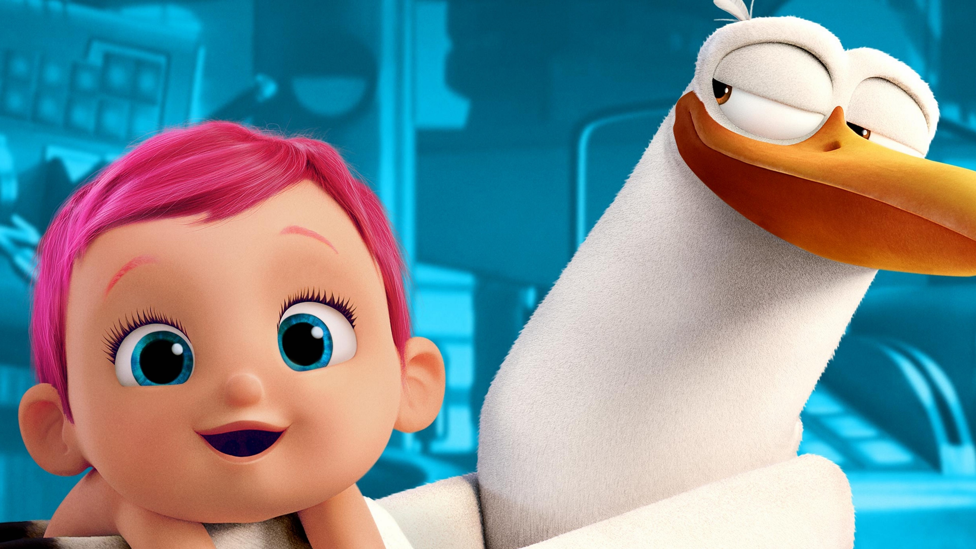 Storks, Best animation movies, Baby eagle, Wolf, 3840x2160 4K Desktop