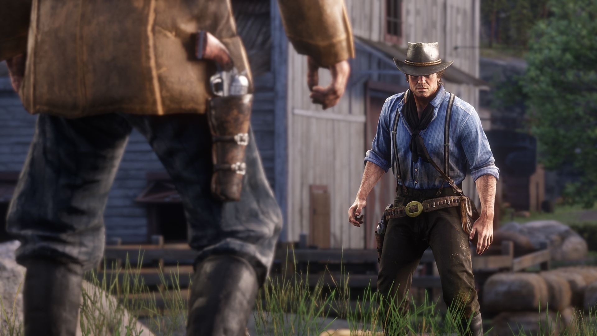 Arthur Morgan, Red Dead Redemption 2, Wild West standoff duel, Full HD Desktop wallpaper