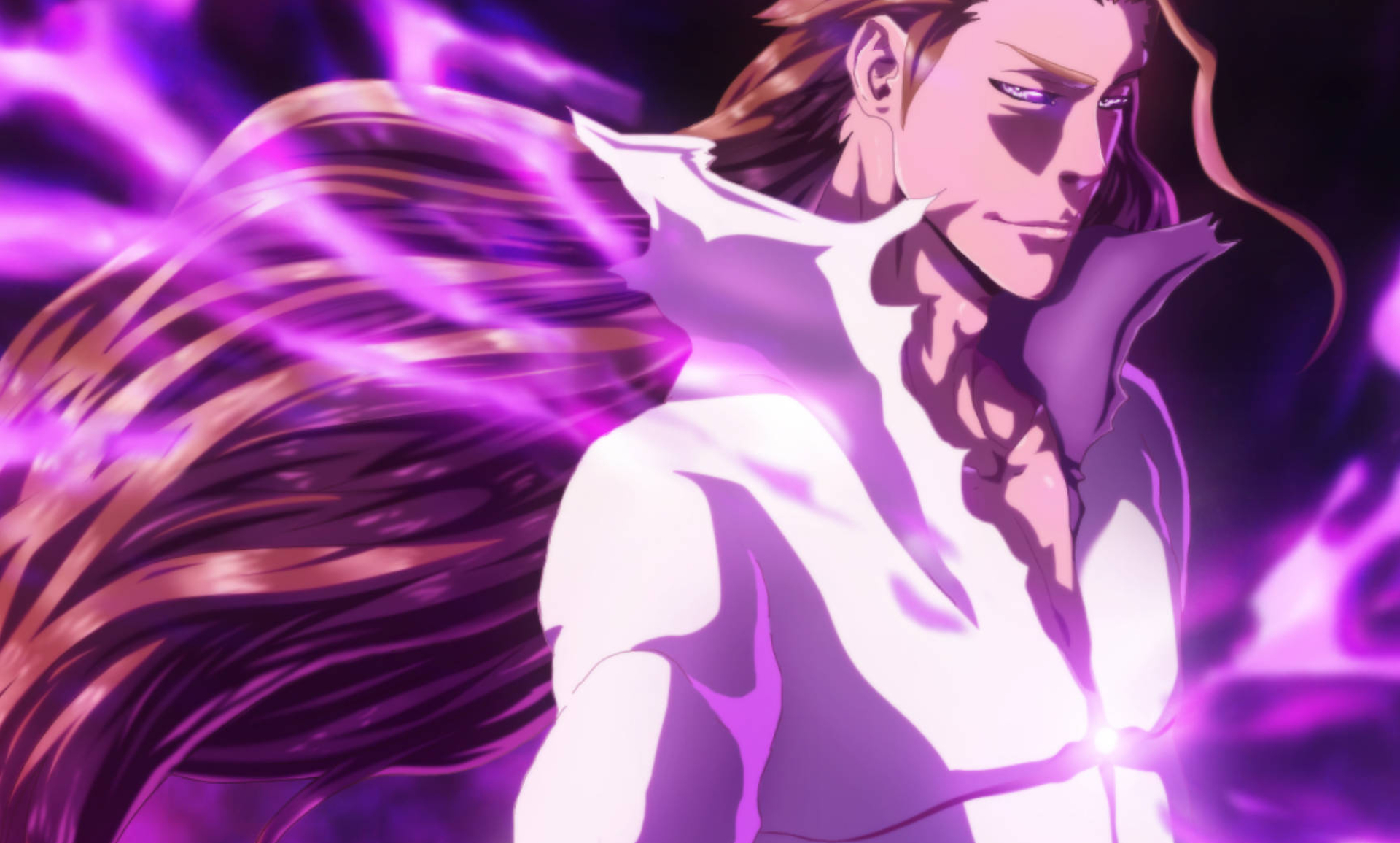 Sosuke Aizen, Hogyoku fusion form, purple Reiatsu aura, HD Desktop wallpaper