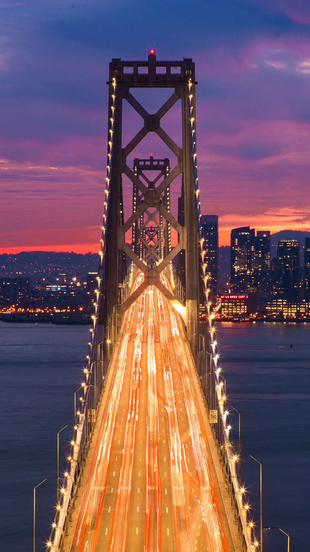 Bridge time lapse, Night clouds over Oakland, 4K iPhone wallpapers, 1080x1920 Full HD Phone