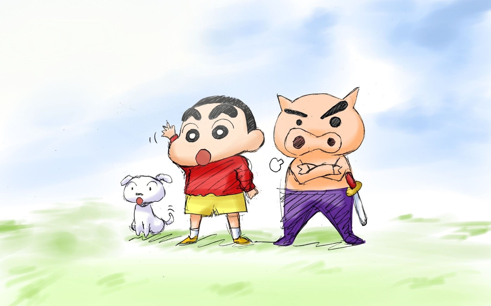 Shinnosuke Nohara, Buriburizaemon, Shiro dog, HD Desktop wallpaper