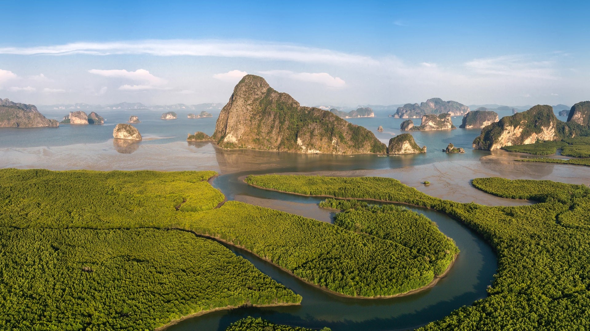 Phang Nga Bay view, Mangrove tree forest, Andaman Sea Thailand, Windows 10 spotlight, 1920x1080 Full HD Desktop