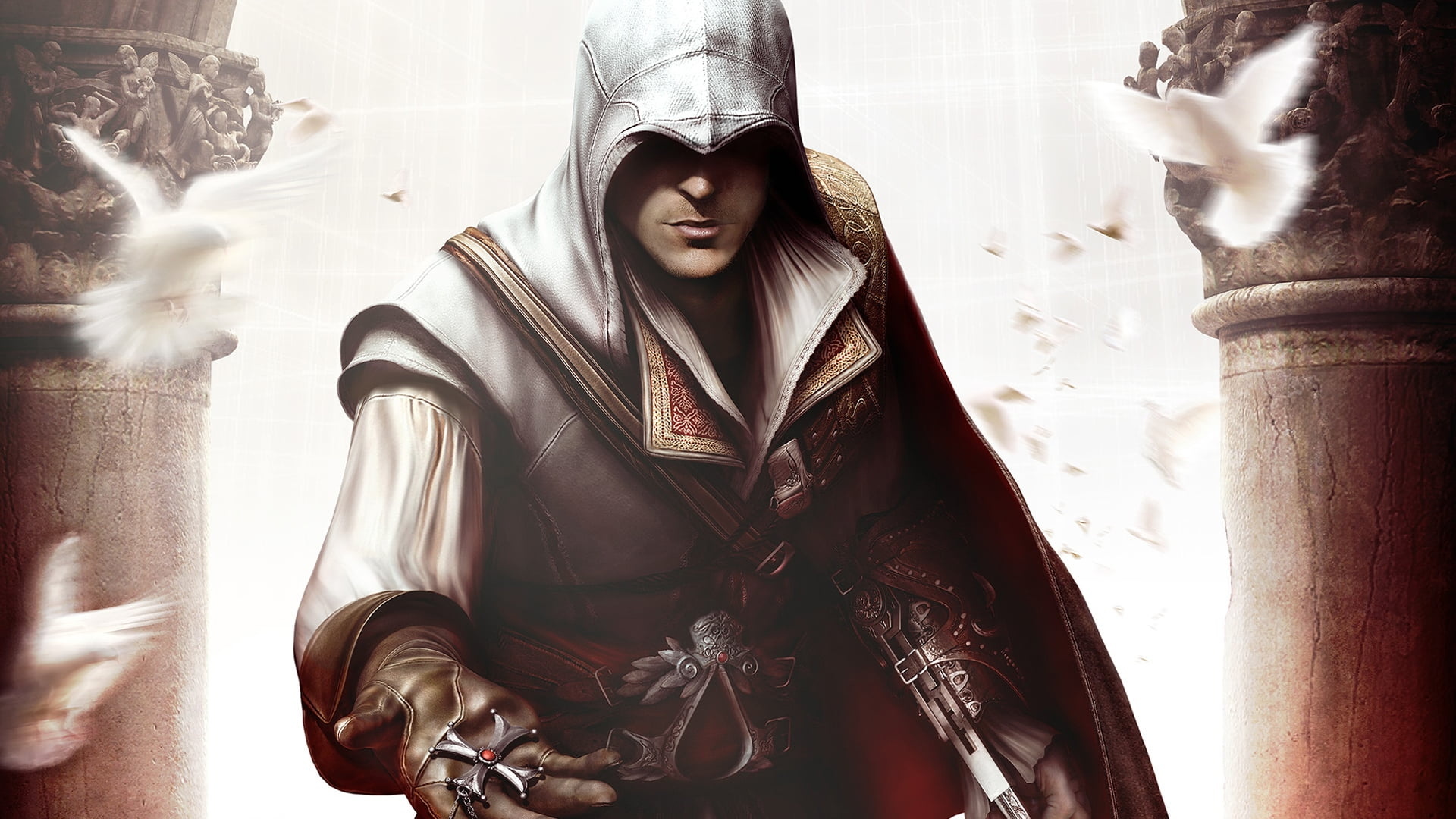 Ezio Auditore da Firenze, Assassin's Creed II, Flying white doves, Full HD Desktop wallpaper