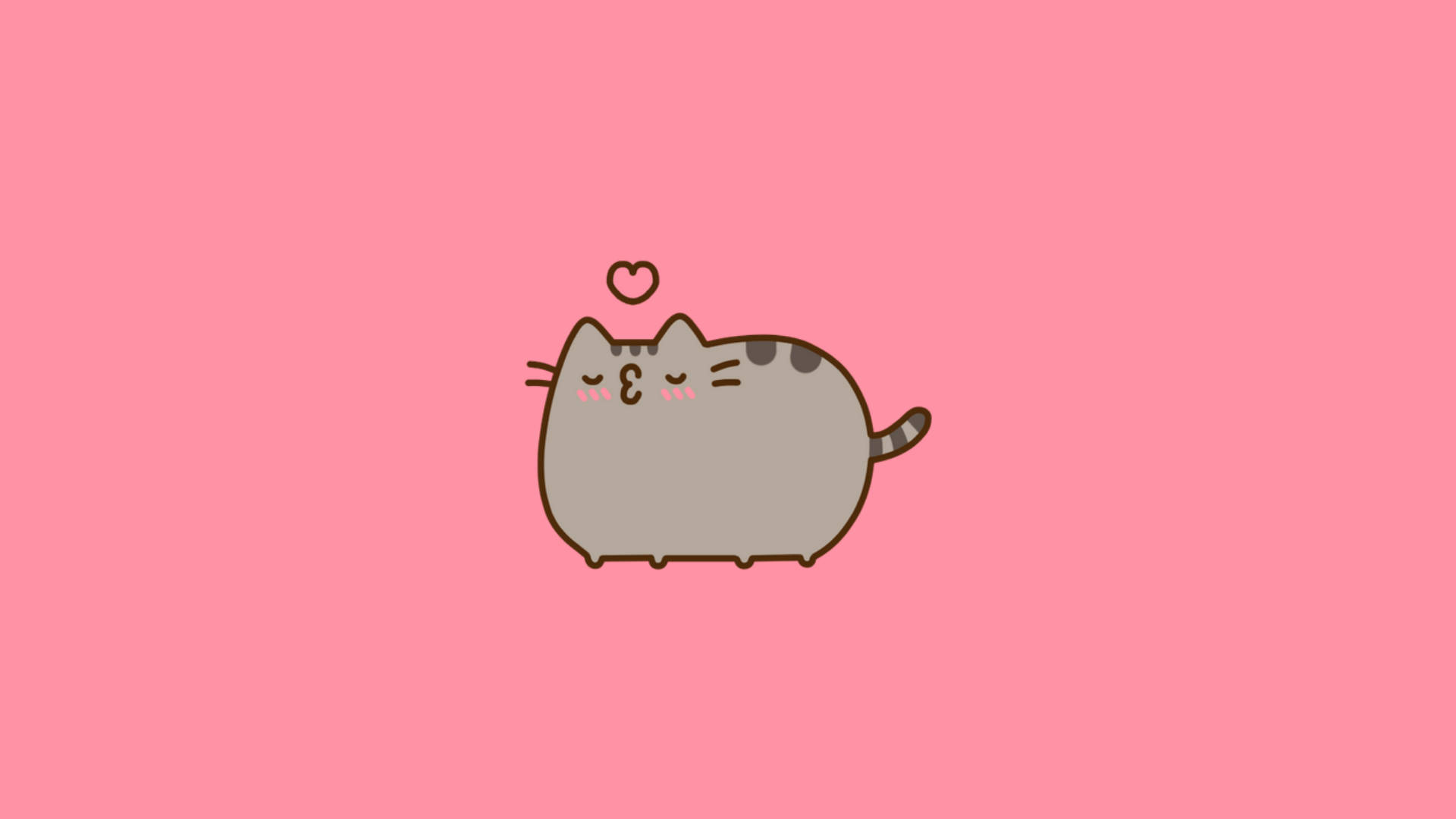 Pusheen the Cat, Floating heart icon, Solid pink backdrop, Full HD Desktop wallpaper