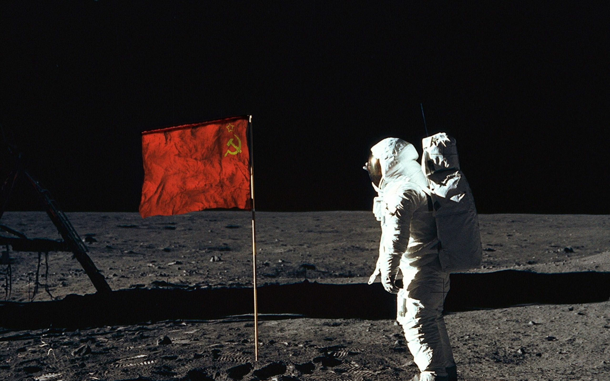 USSR flag, Man on the Moon Wallpaper, 2560x1600 HD Desktop