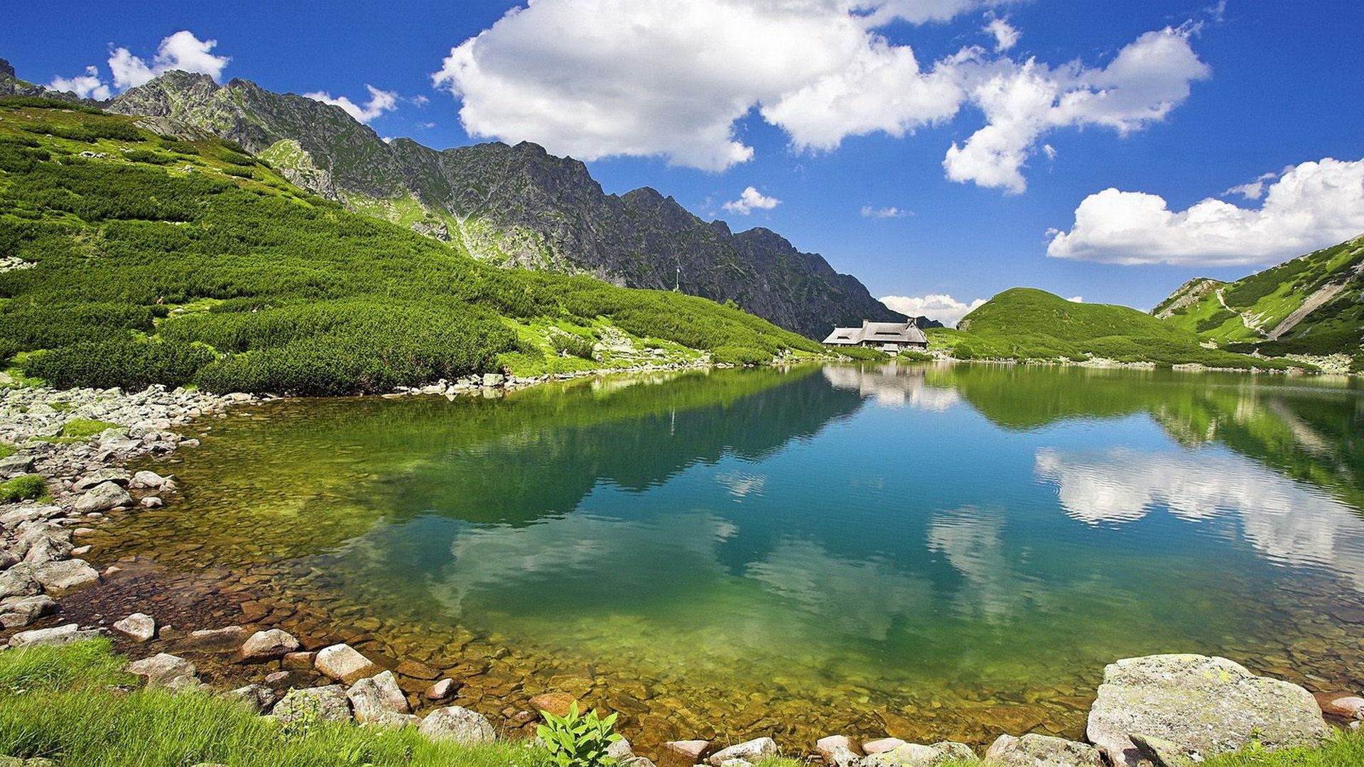 Five Polish Ponds Valley, High Tatra Mountains, alpine mountain shelter, Full HD Desktop wallpaper