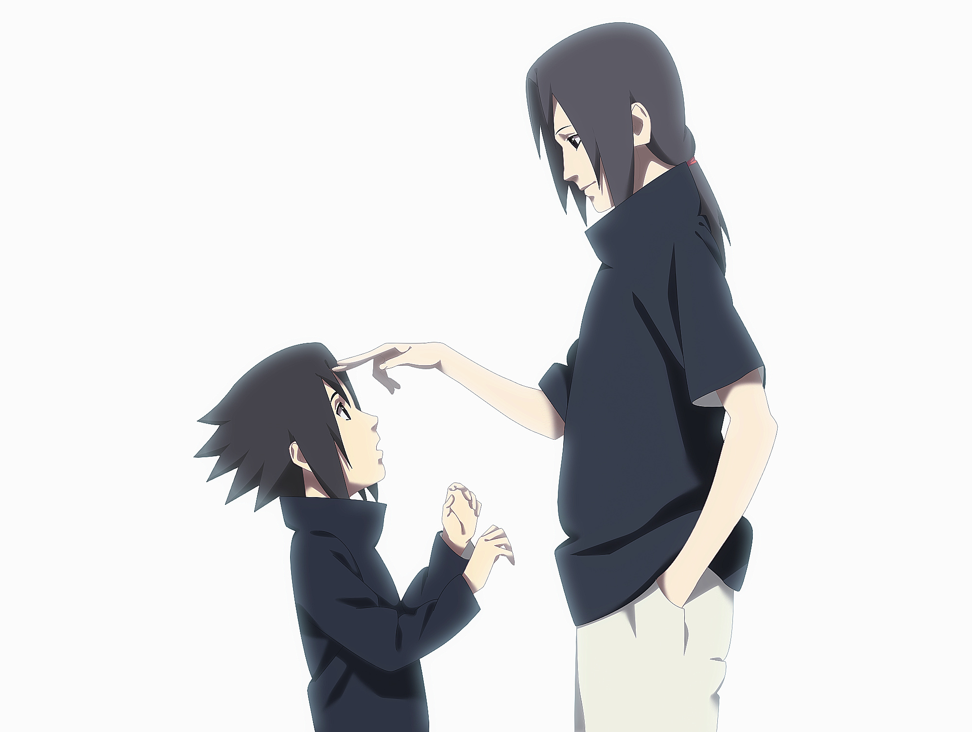 Itachi Uchiha, young Sasuke Uchiha, forehead poke, HD Desktop wallpaper