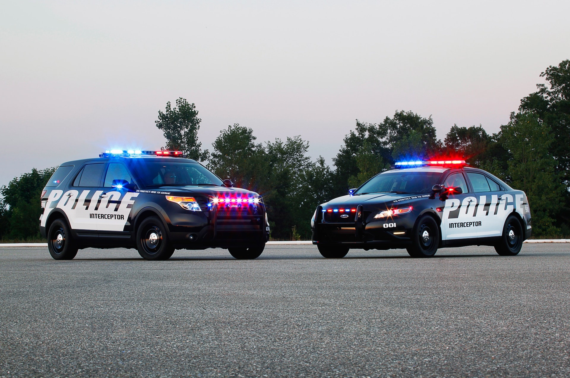 Ford Police Interceptor Utility, Ford Police Interceptor Sedan, Flashing emergency lightbars, HD Desktop wallpaper