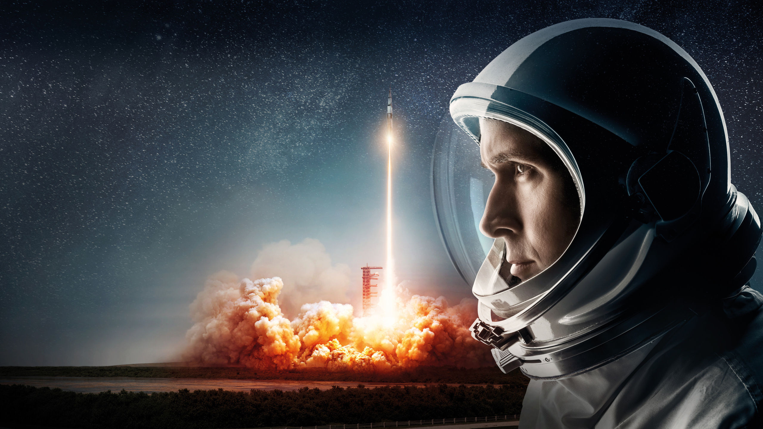 First Man desktop, Movie poster, Space adventure, Astronaut's journey, 2560x1440 HD Desktop