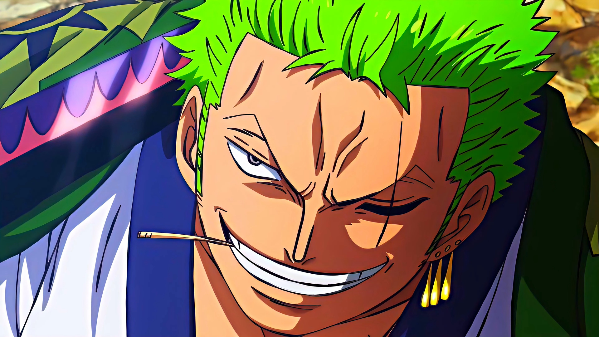 Roronoa Zoro, One Piece Wano Arc, three gold drop earrings, Full HD Desktop wallpaper