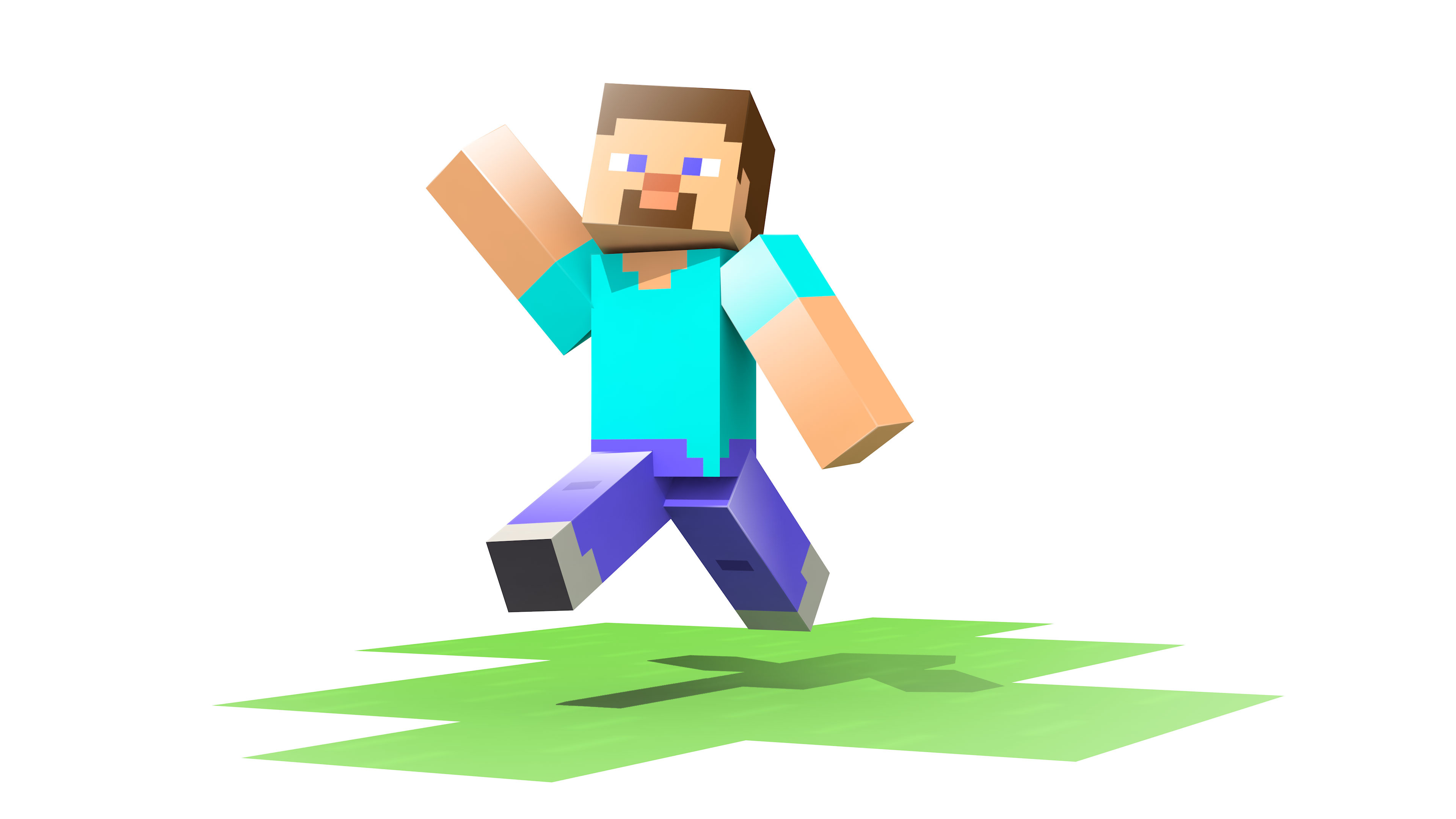 Minecraft Steve, Minecraft grass block, White minimalist background, 4K Desktop wallpaper