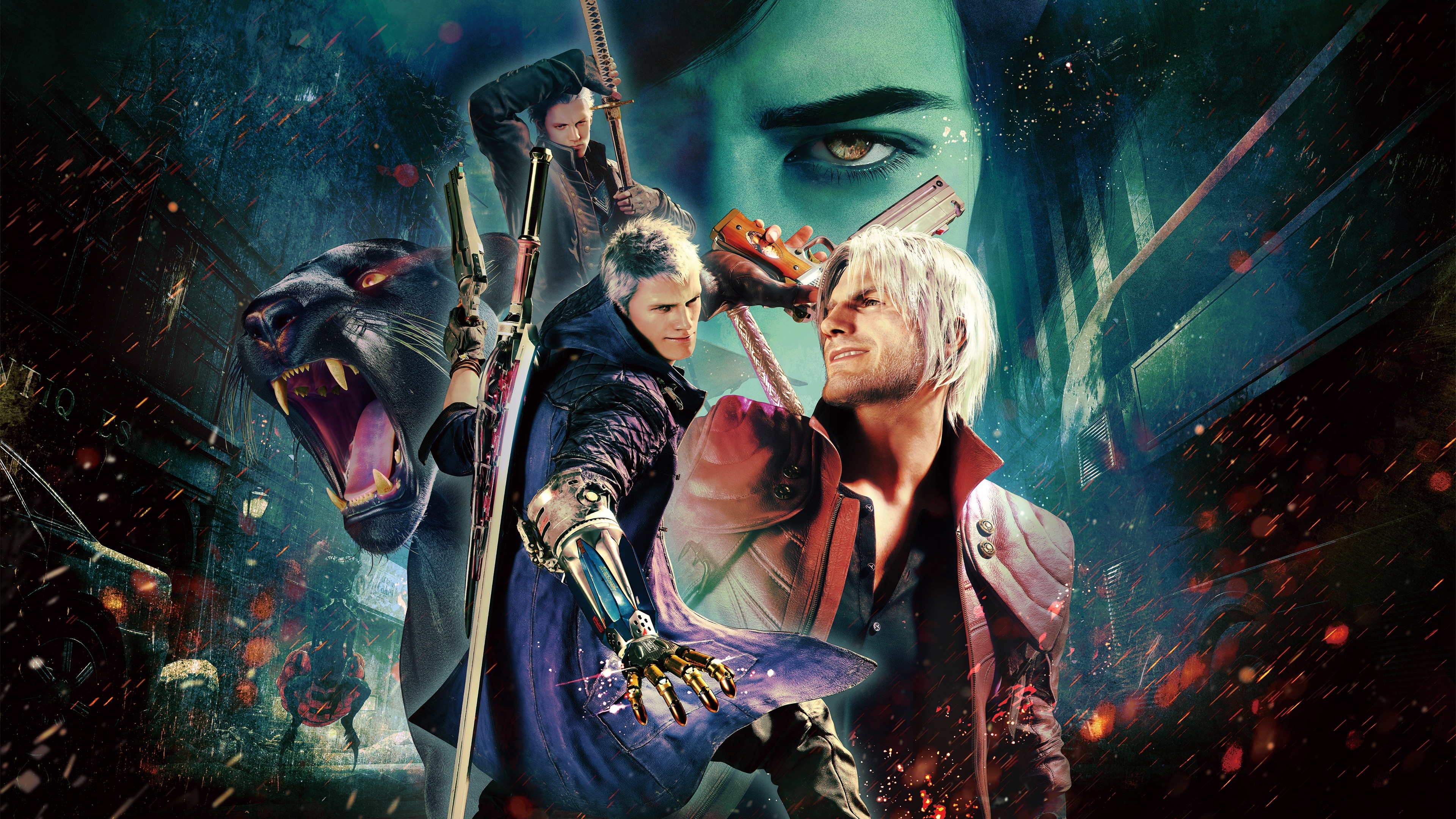 Dante, Nero, Vergil, V, Shadow demon panther, 4K Desktop wallpaper