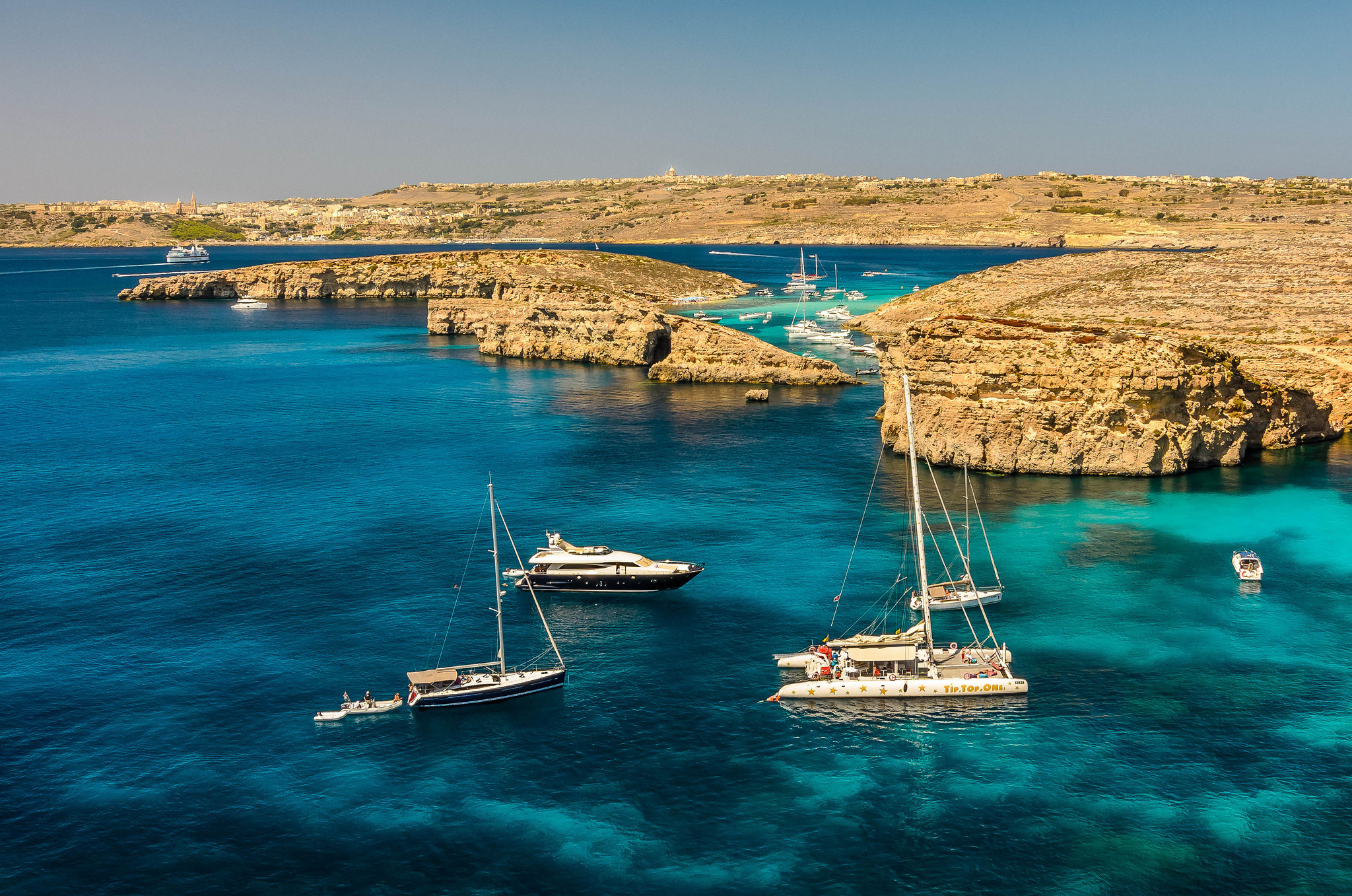Catamaran, Beautiful seascapes, Yacht in Malta, Stunning rock formations, 2050x1360 HD Desktop