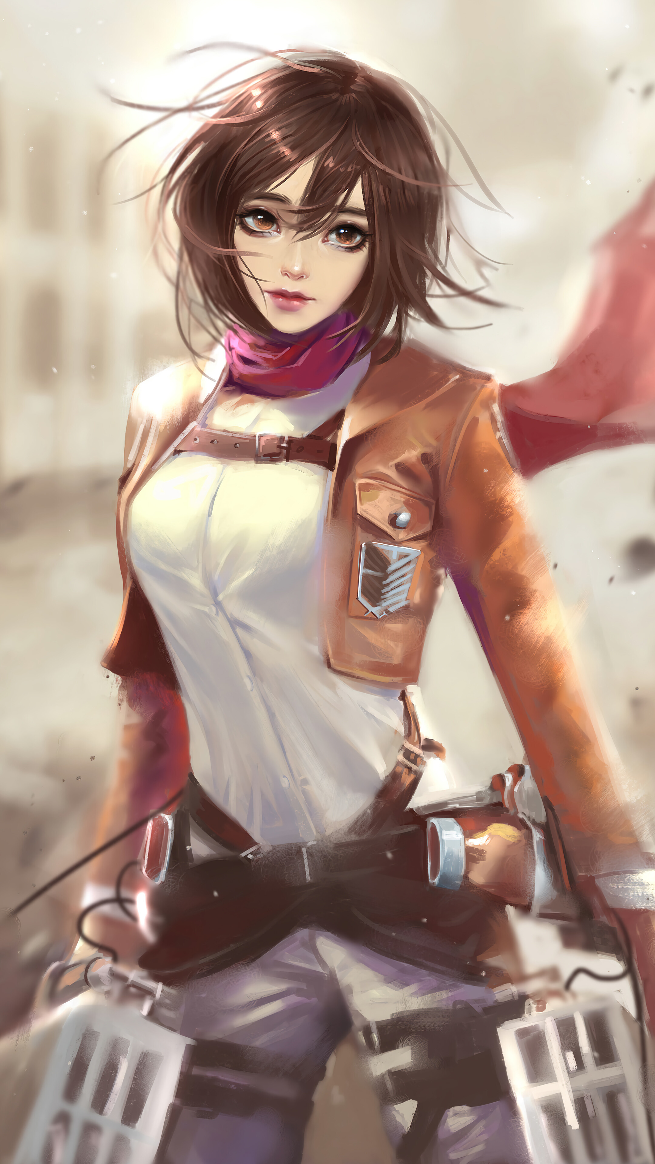 Mikasa Ackerman, Survey Corps uniform, Omni-Directional Mobility gear, 4K Phone wallpaper