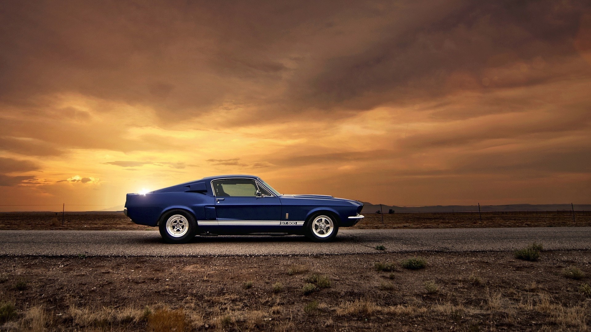 1967 Shelby GT500, G.T. 500, desert highway sunset, Full HD Desktop wallpaper