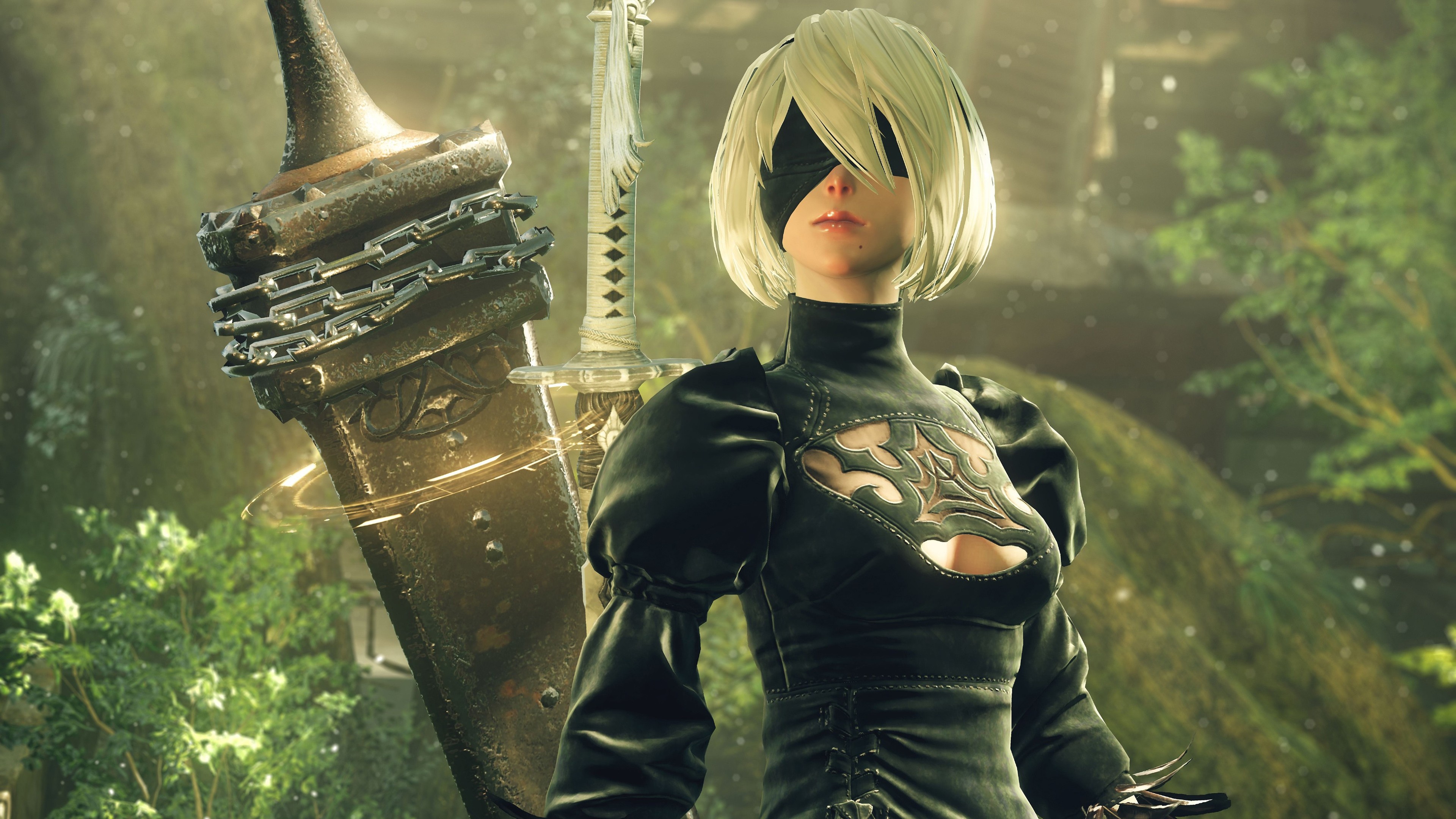 2B NieR:Automata, Beastlord greatsword, Virtuous Contract katana, 4K Desktop wallpaper