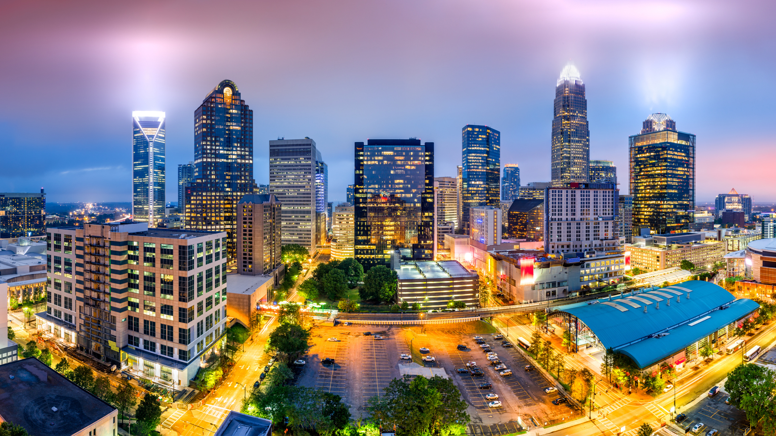 Charlotte NC Skyline, Lyons HR, Travel destination, North Carolina, 2560x1440 HD Desktop