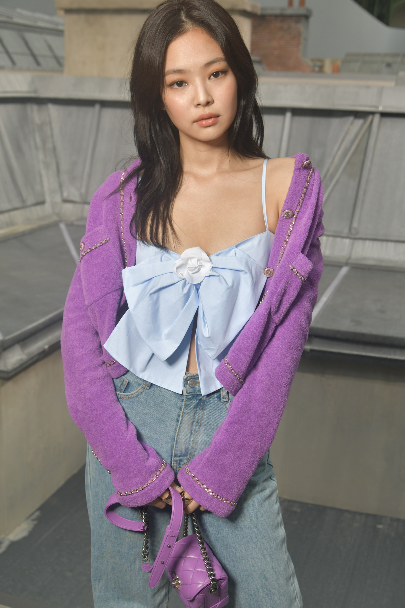 Jennie Kim, purple Chanel jacket, light blue bow top, HD Phone wallpaper