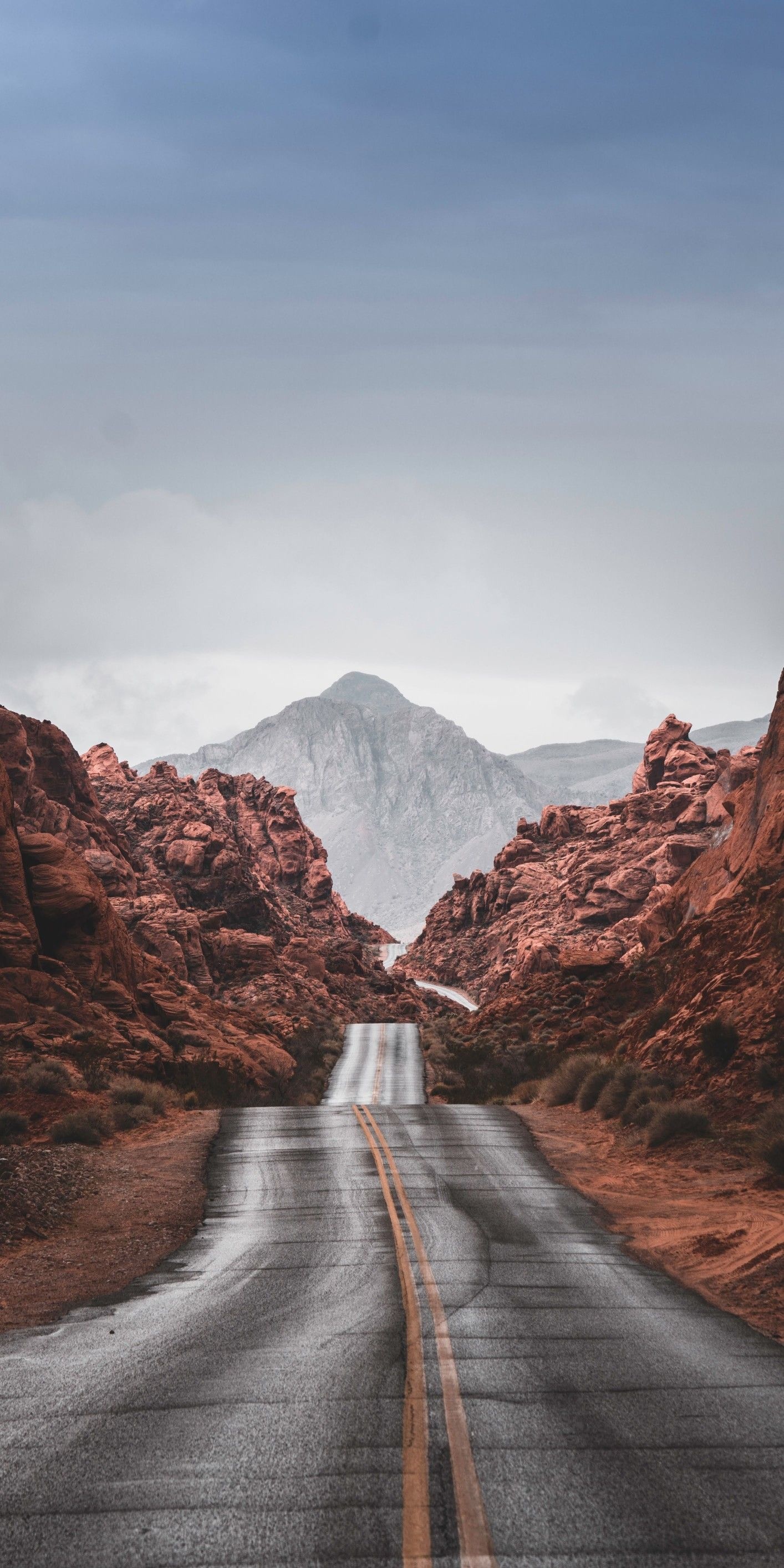 Mouse's Tank Road, Valley of Fire, wet asphalt highway, HD Phone wallpaper