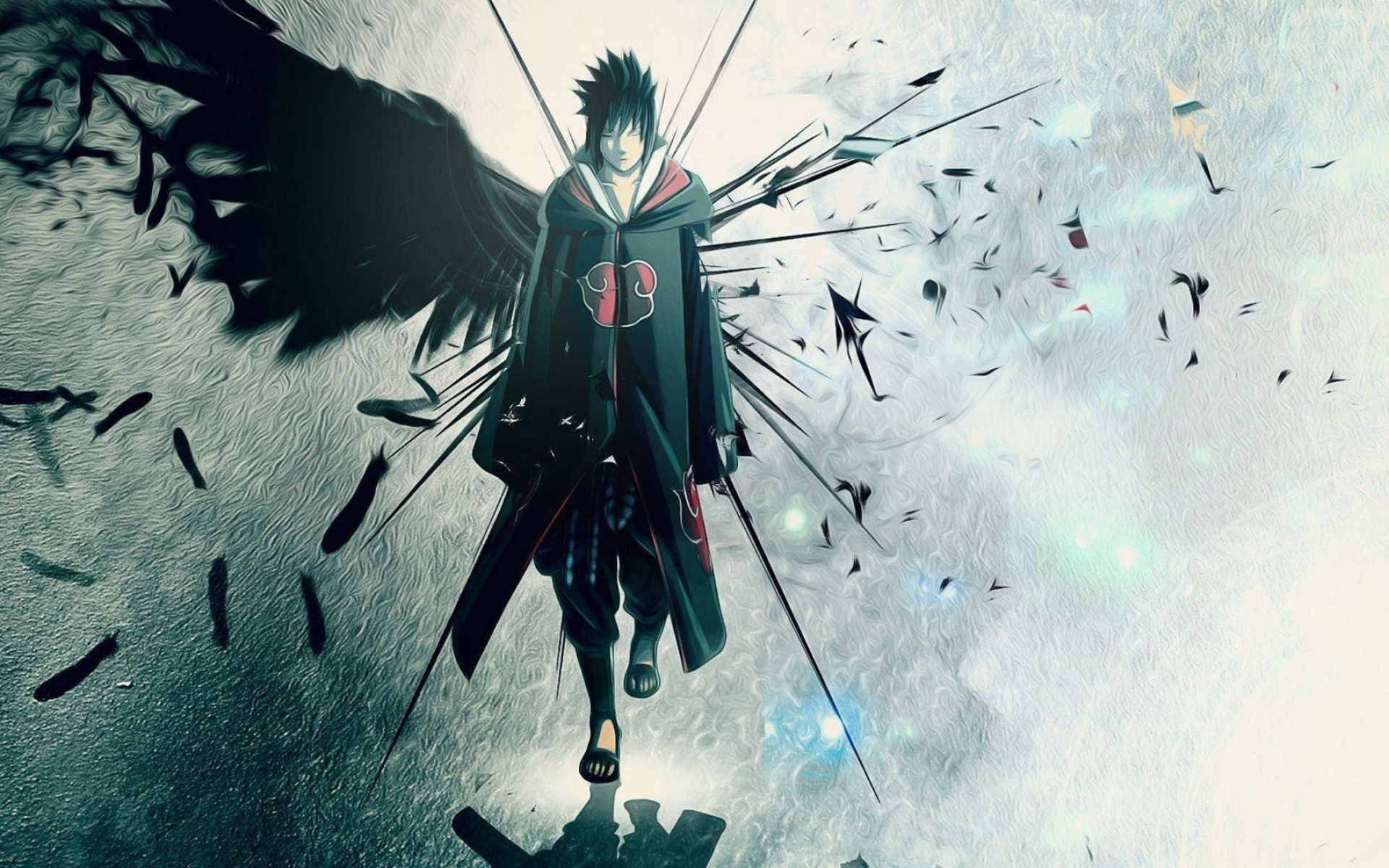 Sasuke Uchiha, Akatsuki cloak, black raven wing, HD Desktop wallpaper