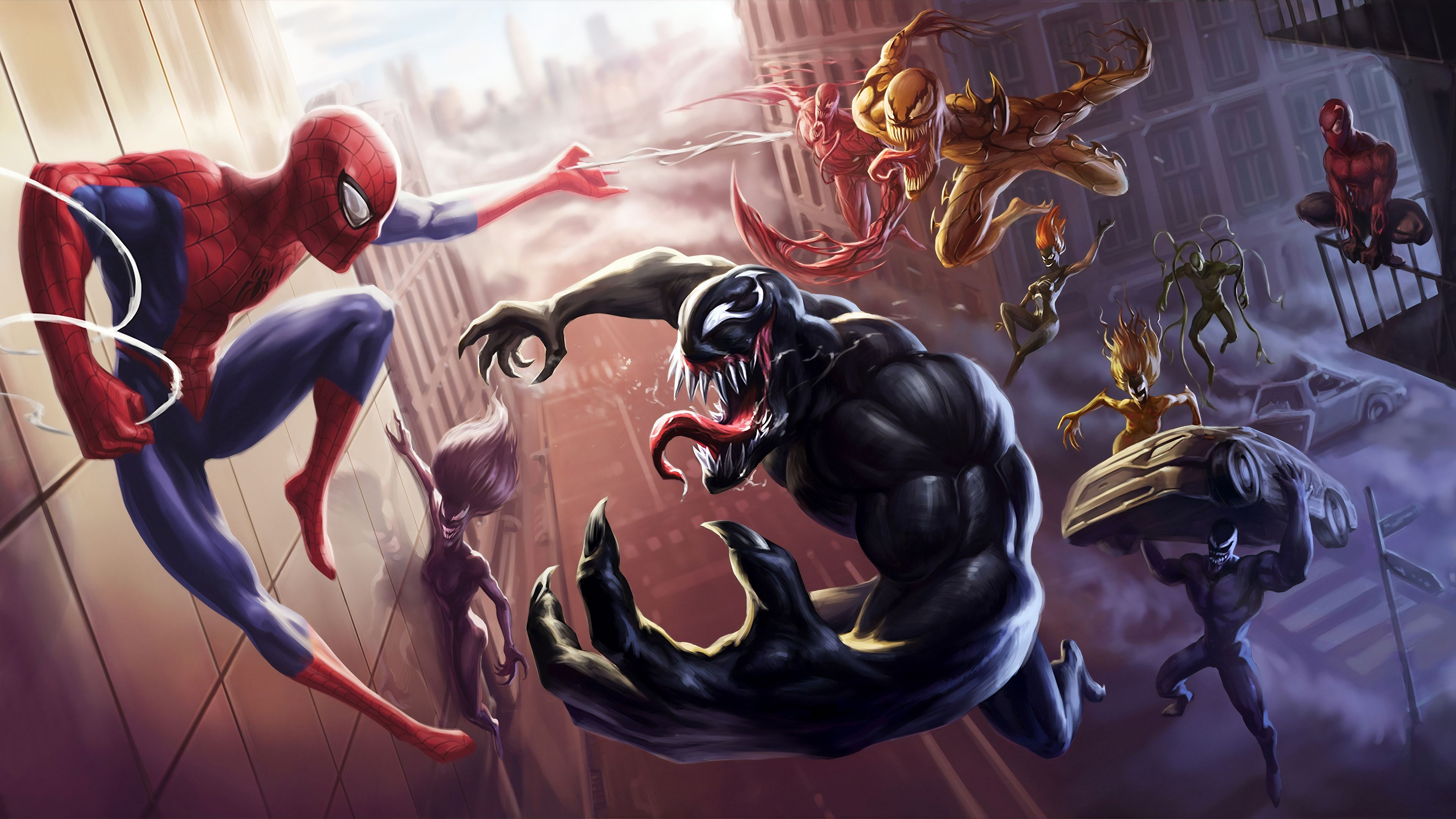 Spider-Man, Venom, Carnage, Scream, Life Foundation symbiotes, 4K Desktop wallpaper