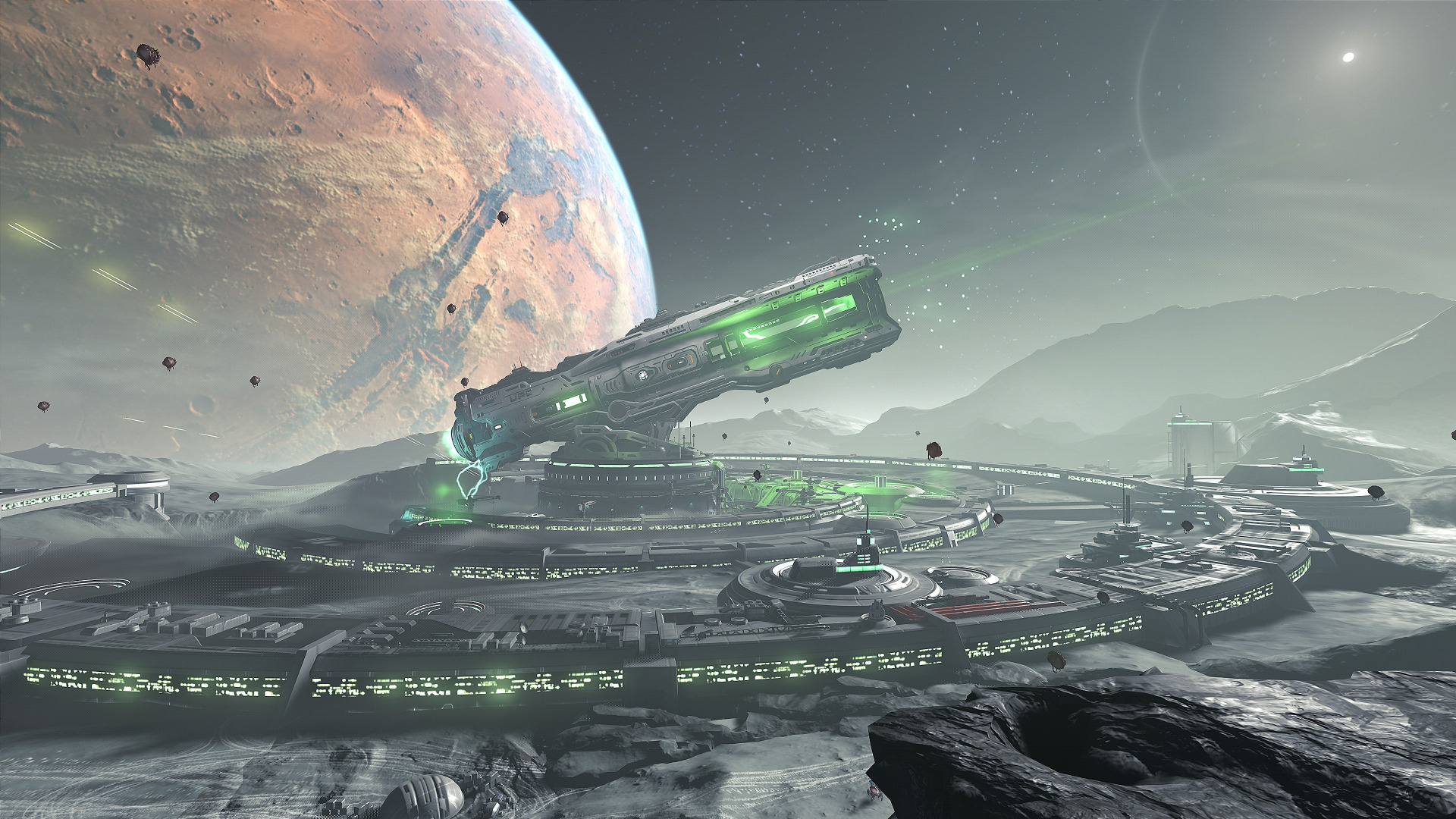 BFG 10000 cannon, Fractured Mars planet, UAC Phobos base, Full HD Desktop wallpaper