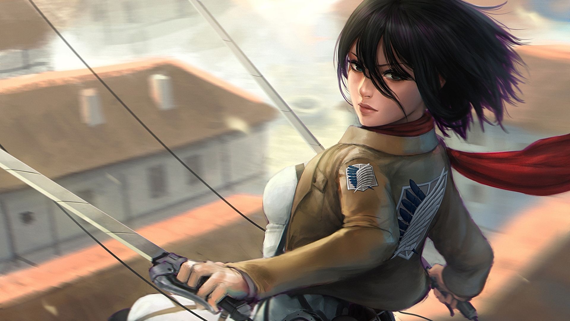 Mikasa Ackerman, Wings of Freedom emblem, ultrahard steel blades, Full HD Desktop wallpaper