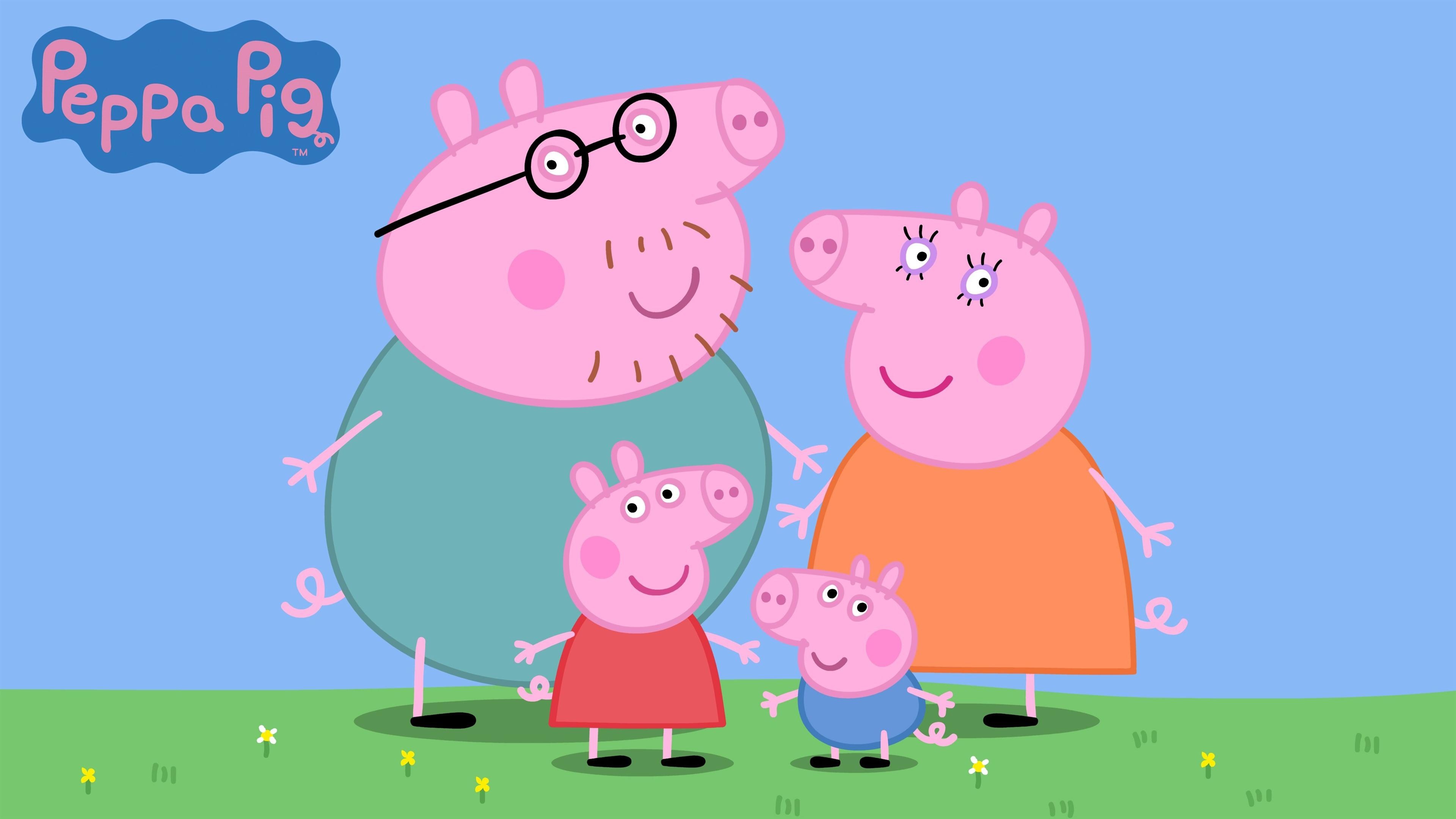Peppa Pig, George Pig, Daddy Pig, Mummy Pig, 4K Desktop wallpaper