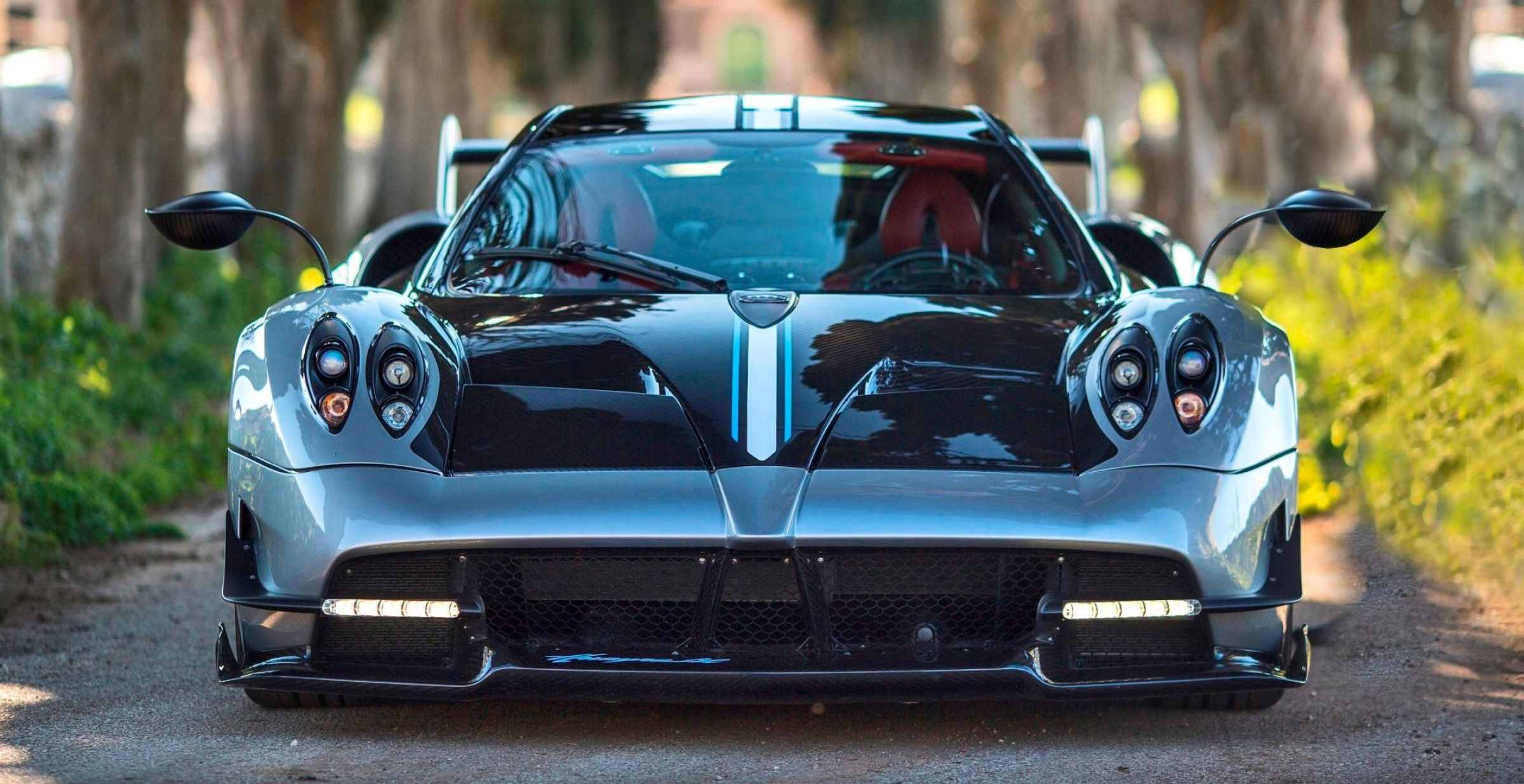 Pagani Huayra BC, Carbon fiber aero kit, Tree-lined asphalt driveway, HD Desktop wallpaper