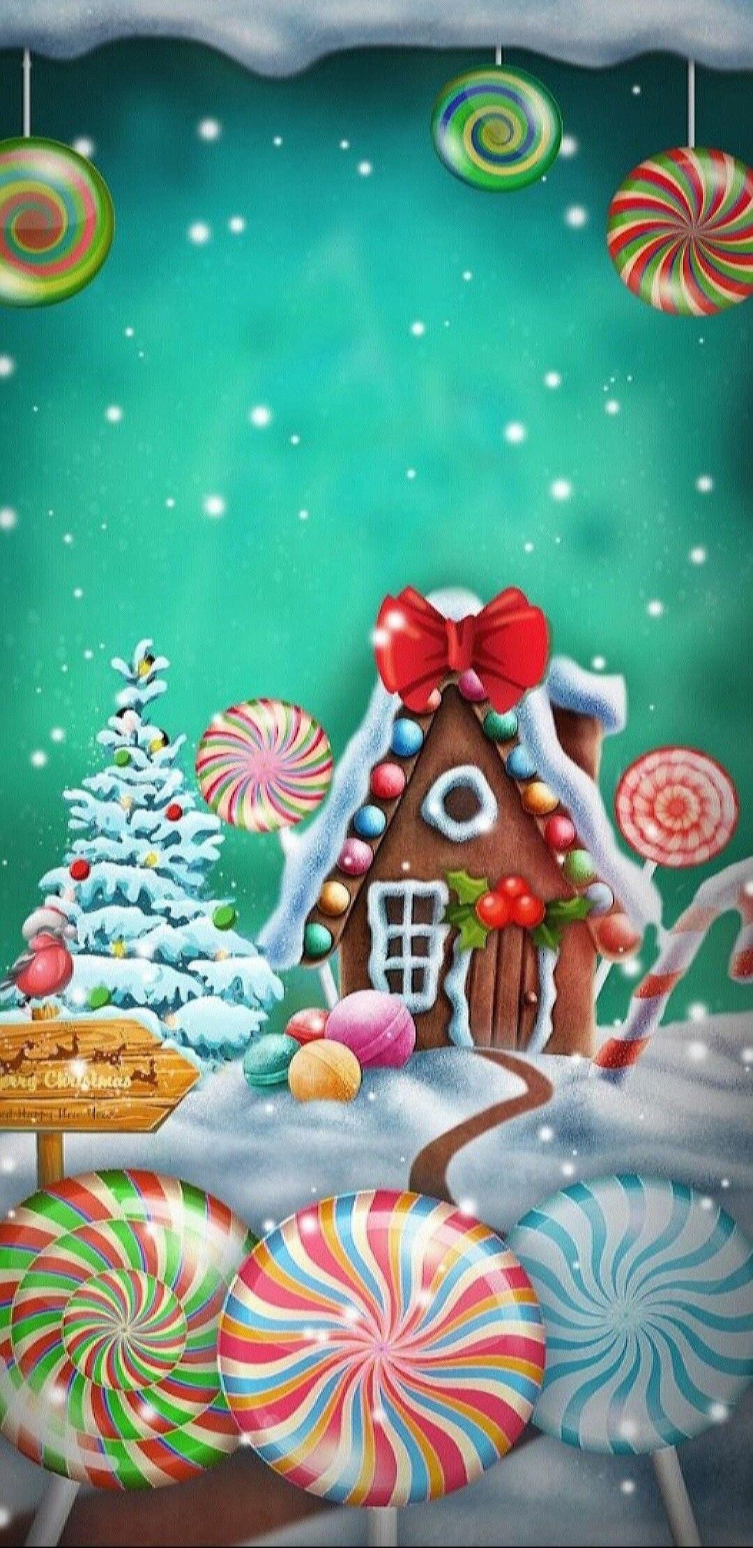 Swirl candies, Gingerbread House Wallpaper, 1080x2220 HD Phone