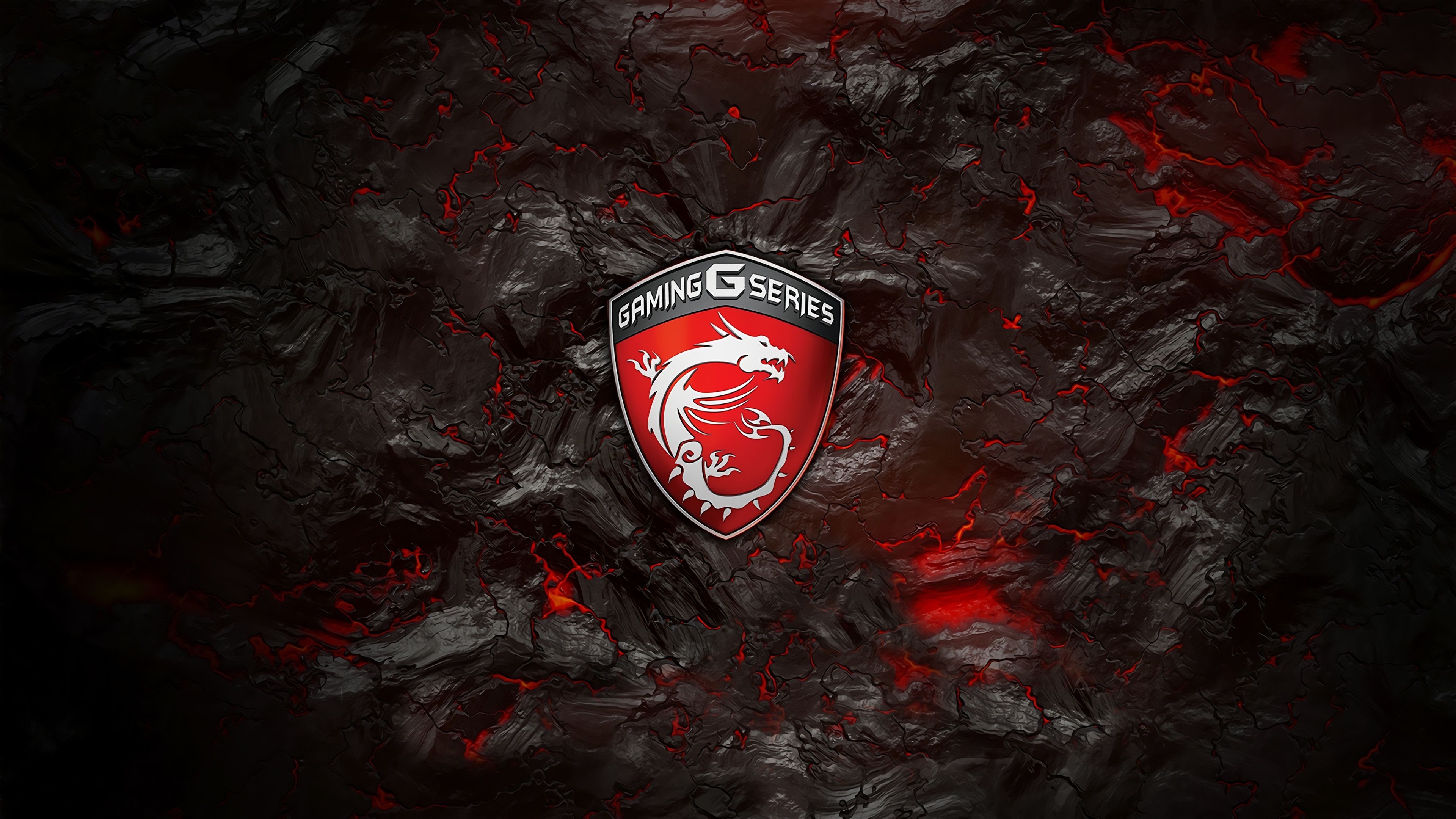 MSI dragon shield logo, GAMING G SERIES text, cracked volcanic rock texture, 4K Desktop wallpaper
