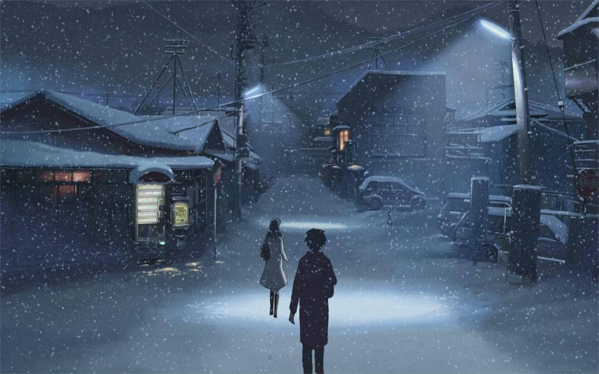 Takaki Tono, Akari Shinohara, 5 Centimeters per Second, Snow-covered street, HD Desktop wallpaper