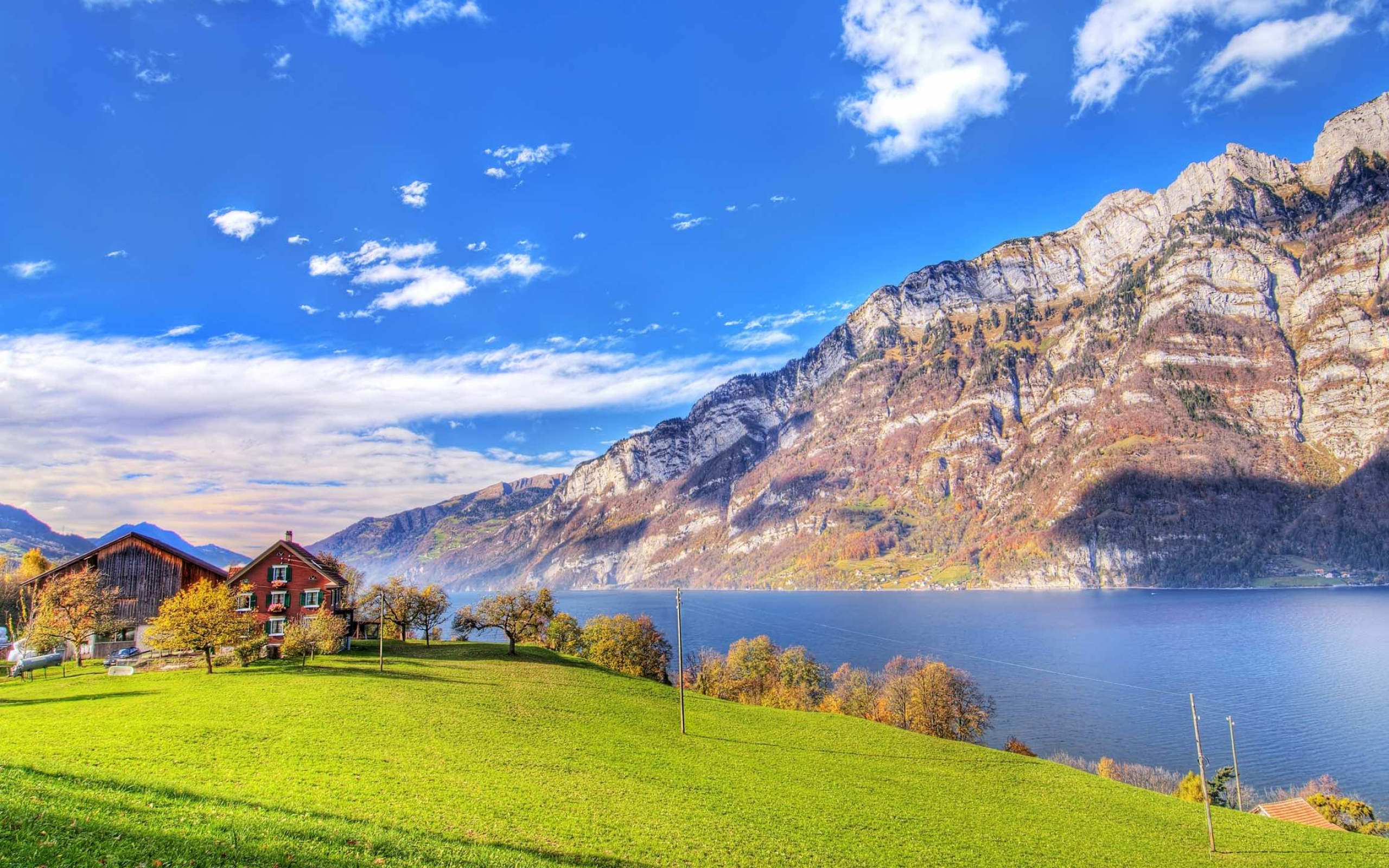 Churfirsten mountain range, Walensee lake, Swiss Alps pasture meadow, HD Desktop wallpaper