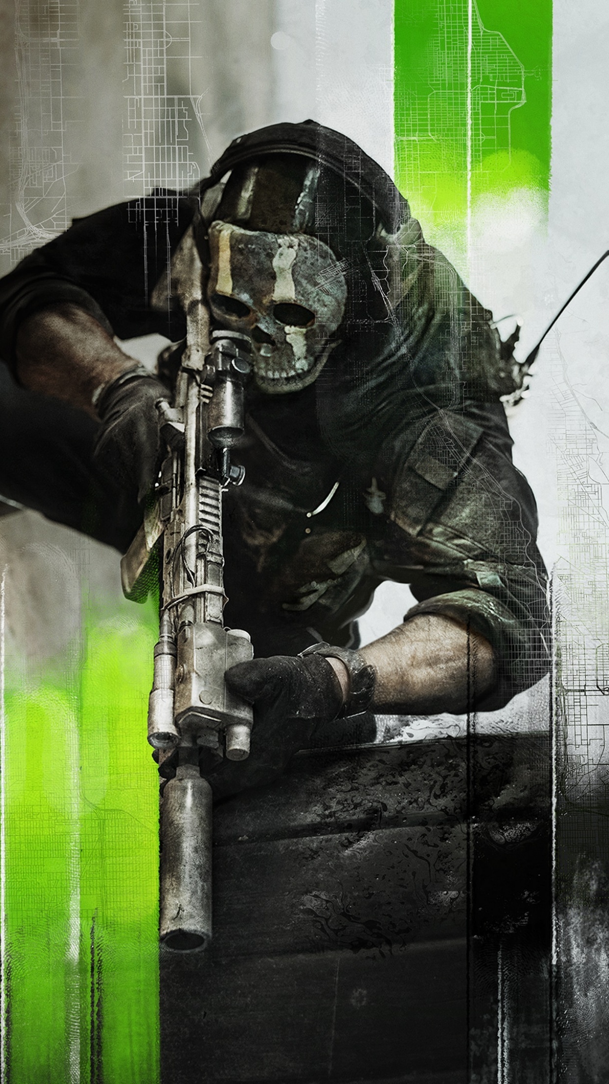 Simon Ghost Riley, Tactical sniper rifle, Neon green stripe graphics, HD Phone wallpaper