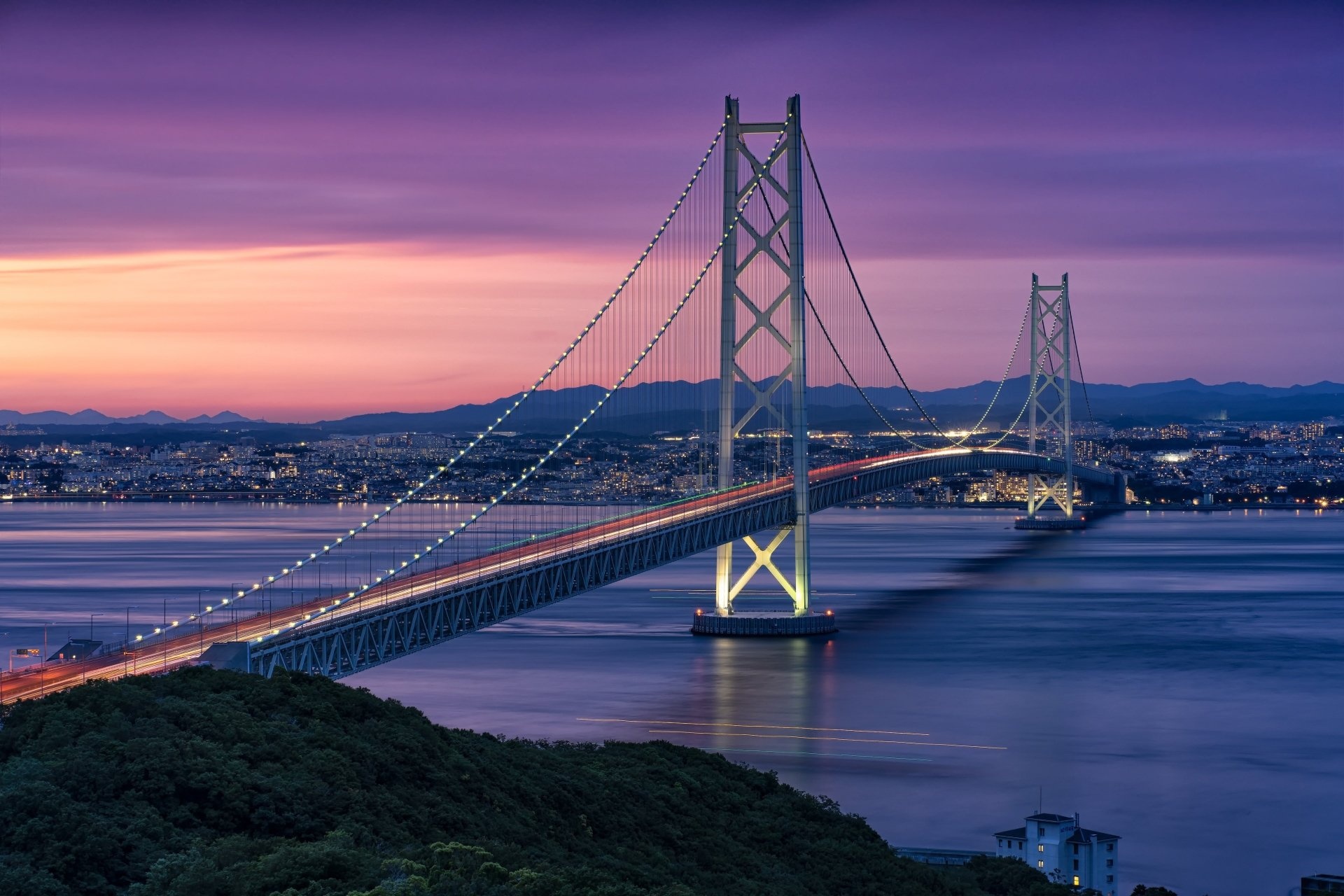 Akashi Kaikyo Bridge wallpapers, HD images, Iconic structure, Beautiful backdrop, 1920x1280 HD Desktop