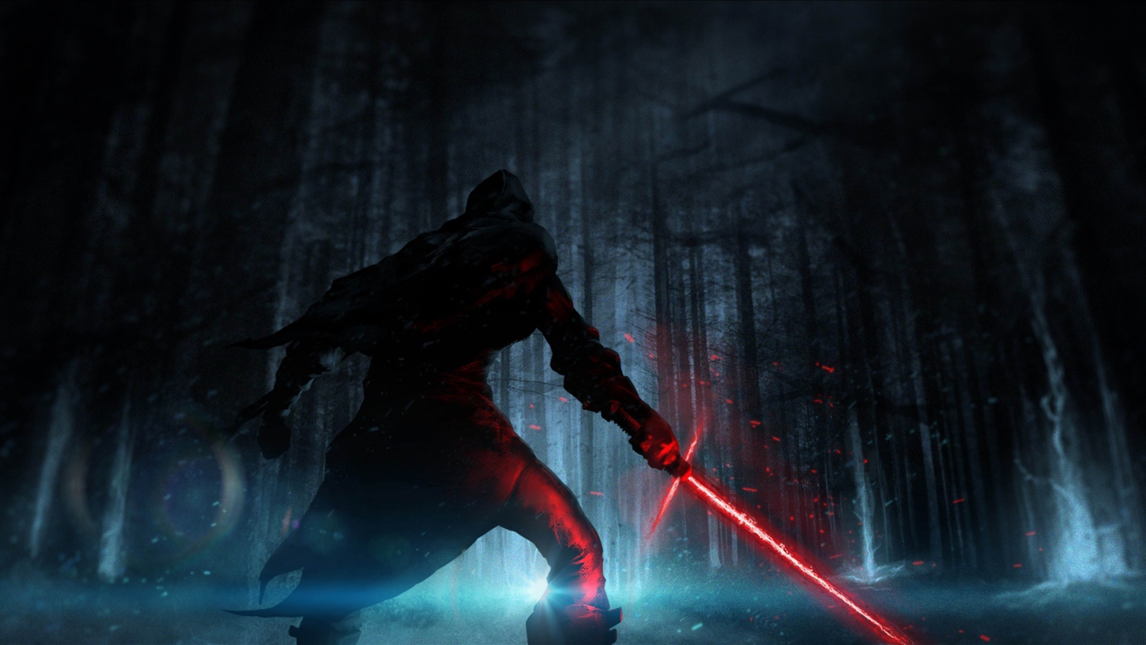 Kylo Ren, Star Wars, Lightsaber, Forest, Wallpapers, 3840x2160 4K Desktop