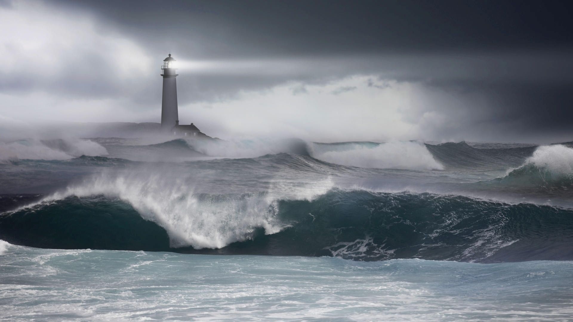 Stormy weather, Dramatic lighting, Powerful waves, Striking contrast, 1920x1080 Full HD Desktop