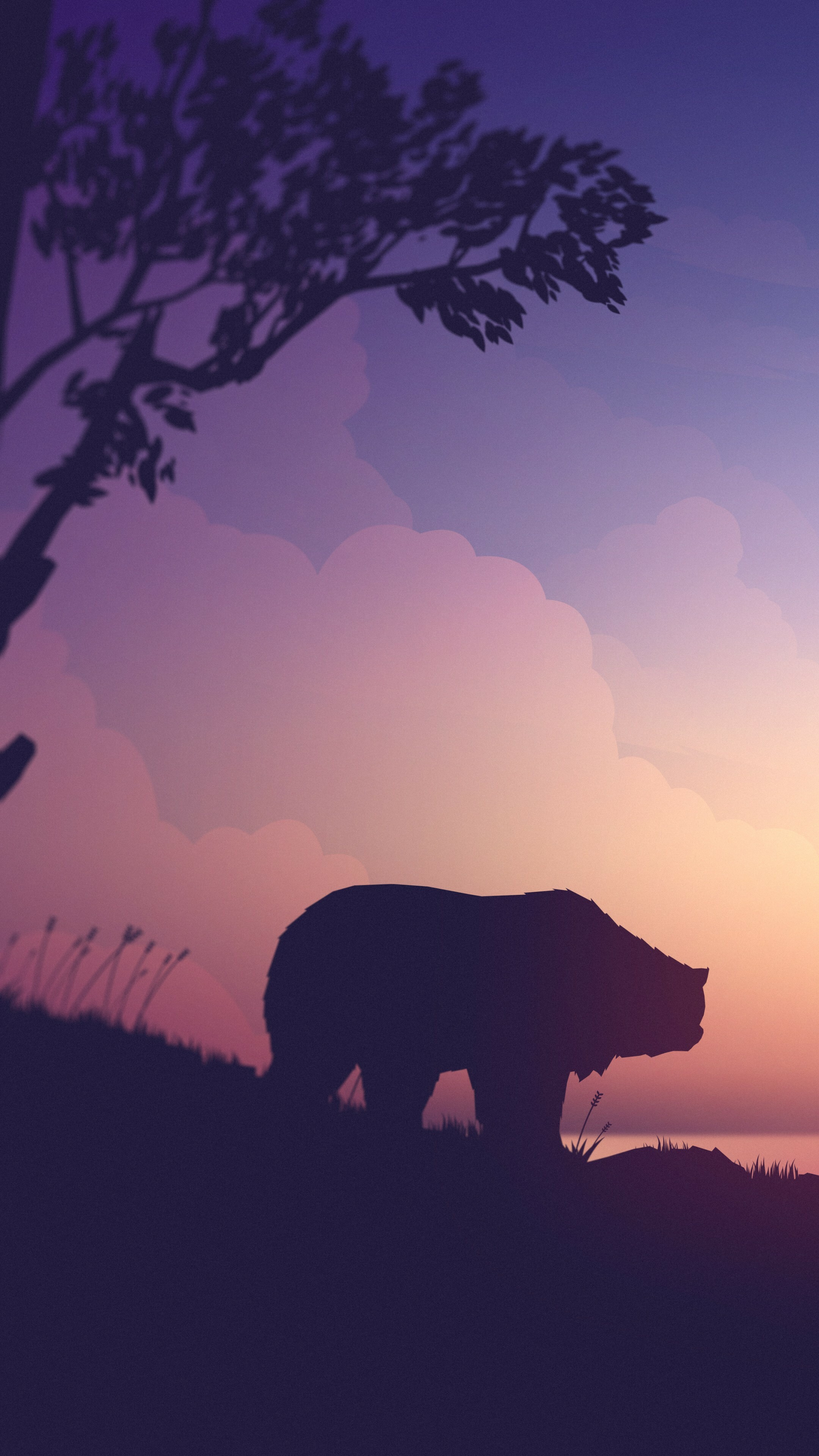Sunset bear deer, Art masterpiece, Serene nature, Golden hues, 2160x3840 4K Phone