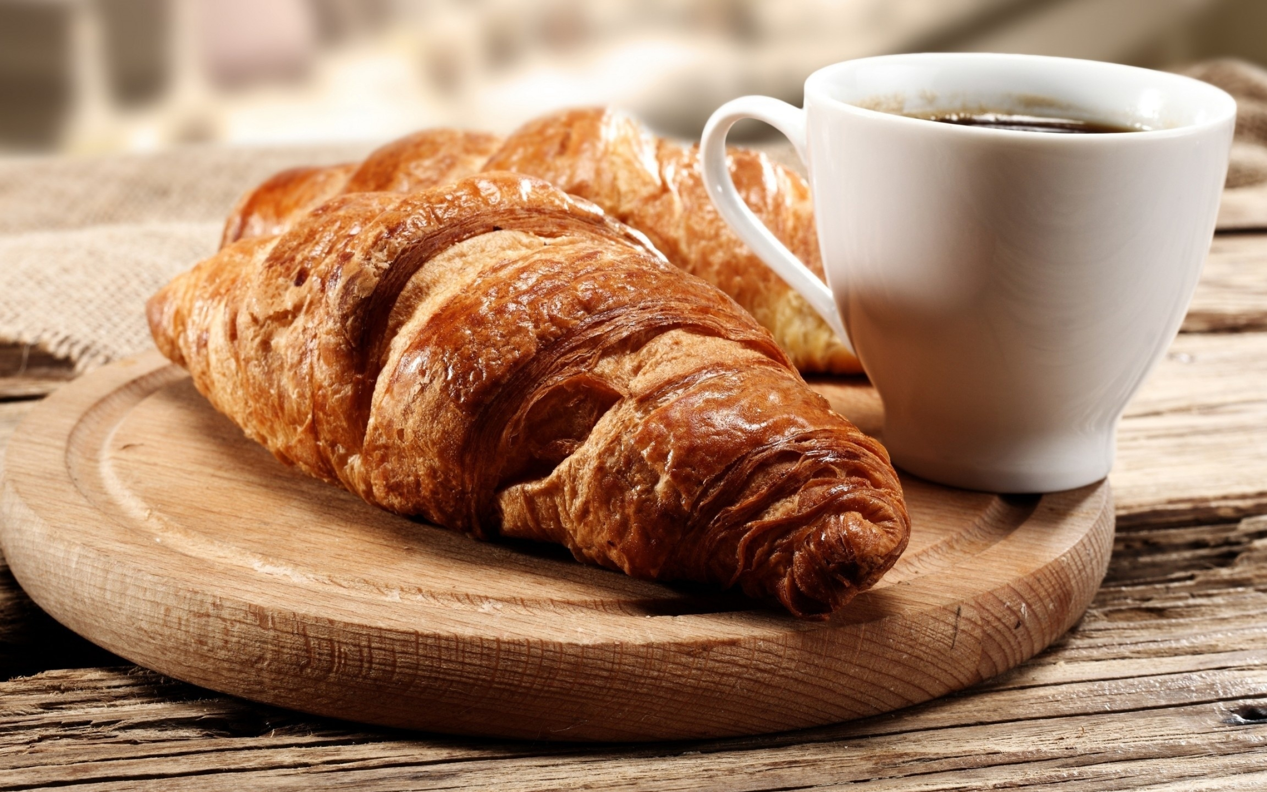 Cup croissant coffee, Desktop wallpapers, High resolution, Delicious morning, 2560x1600 HD Desktop