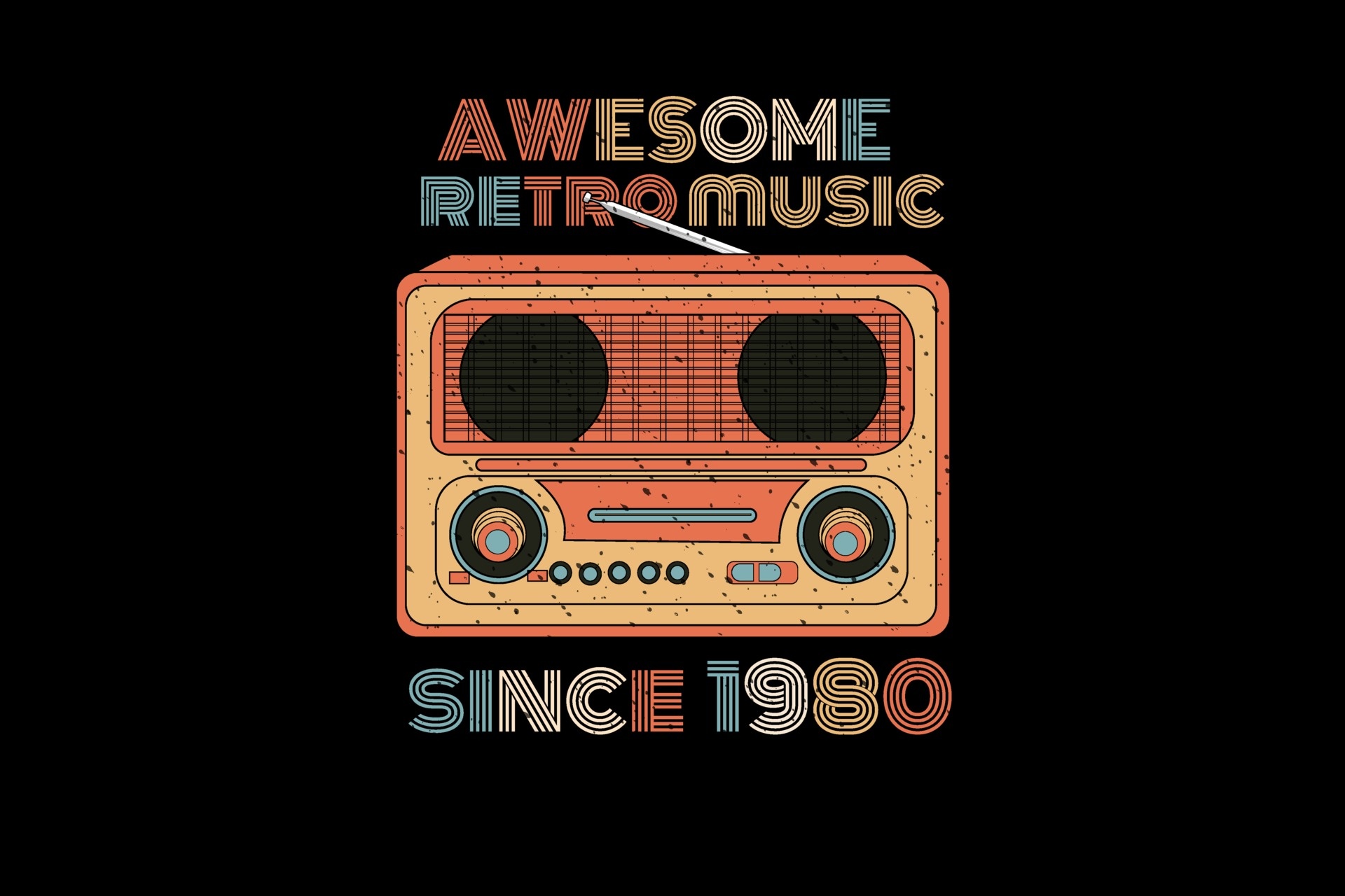Vintage boombox graphic, Awesome Retro Music typography, Distressed 1980s style artwork, HD Desktop wallpaper
