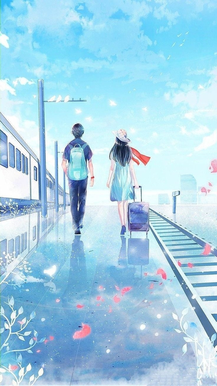 Anime Couple, love, train, railway, HD 740x1310