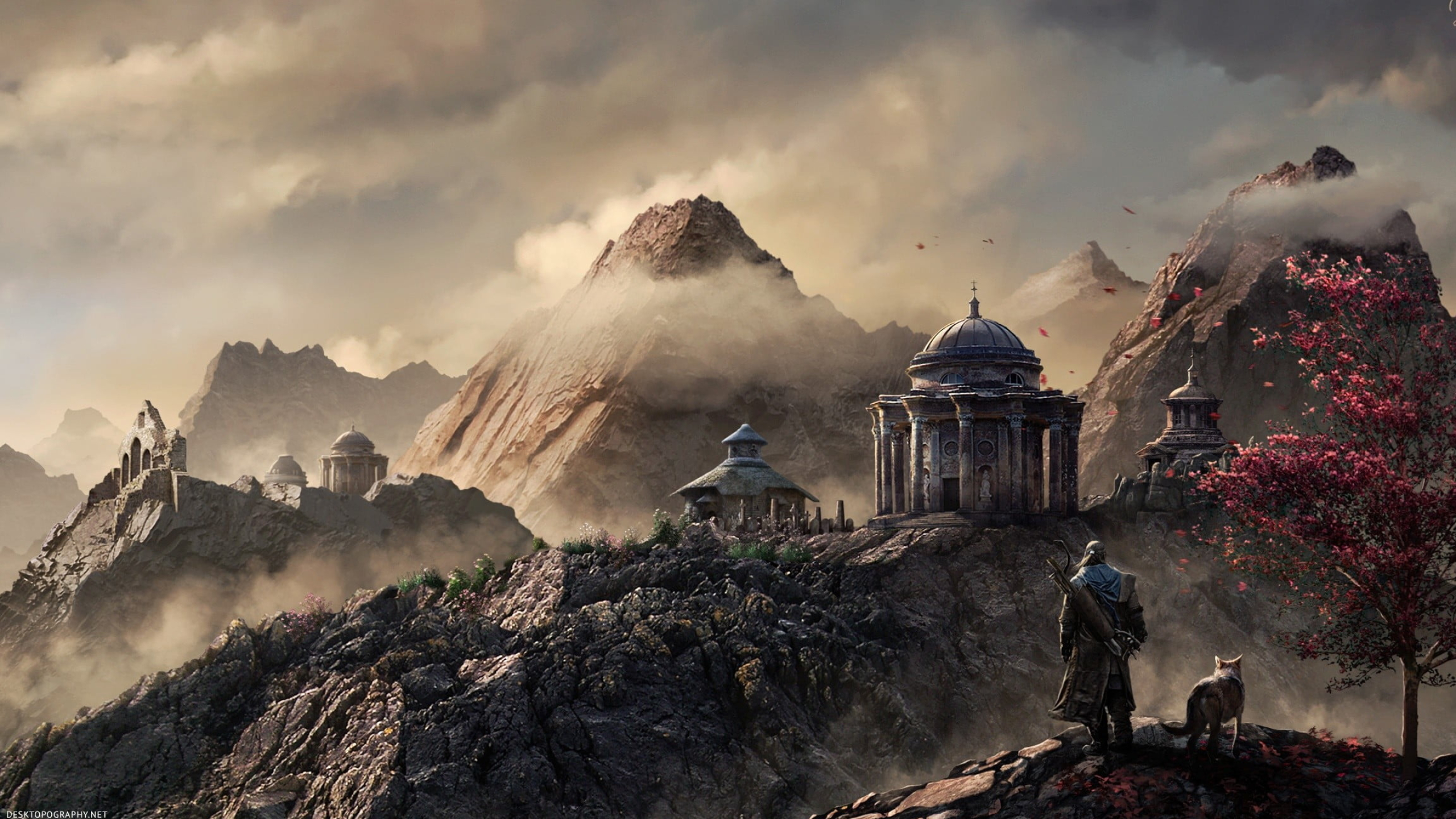 High Fantasy, Mystical coat with hood, Majestic mountains, Fantasy art, 2560x1440 HD Desktop