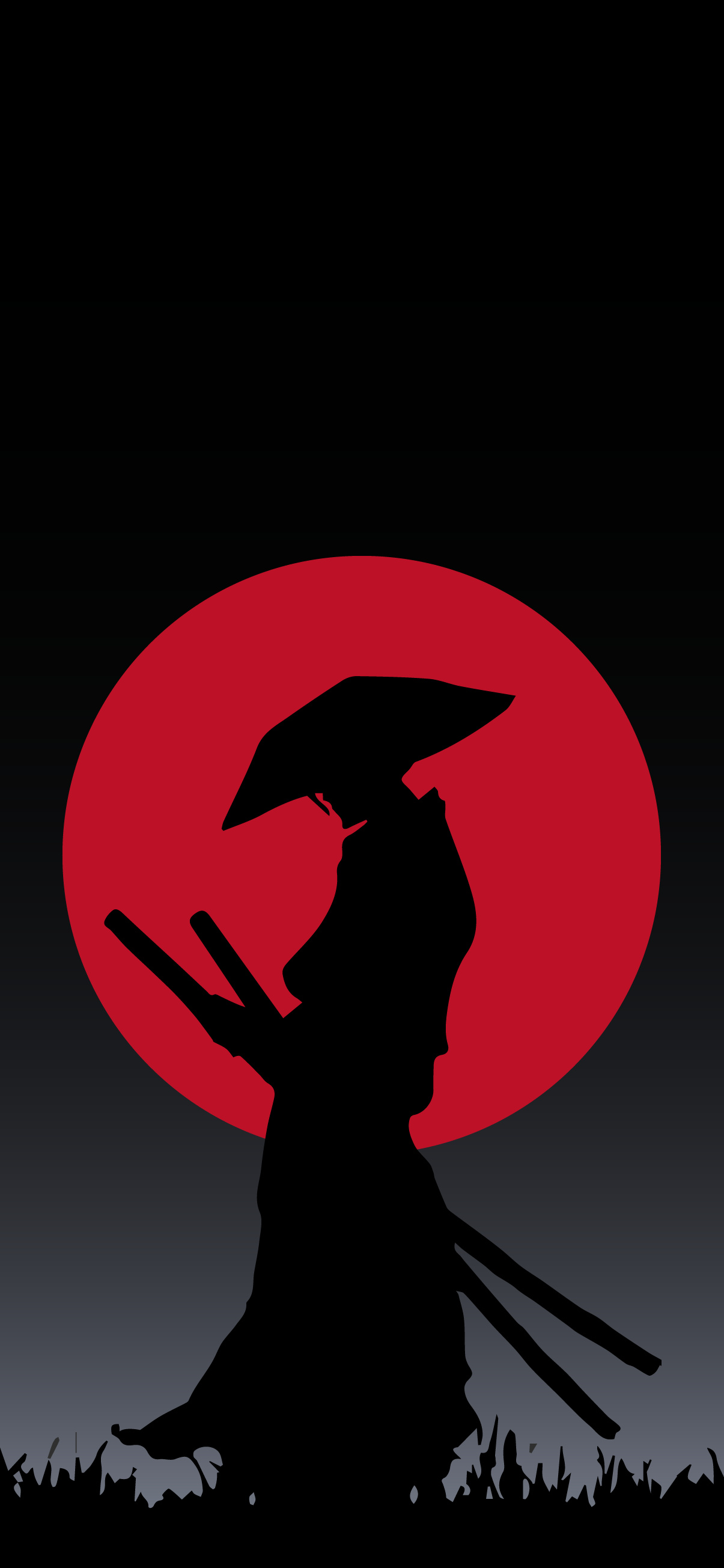 ronin samurai silhouette, conical straw hat, crimson red sun, HD Phone wallpaper