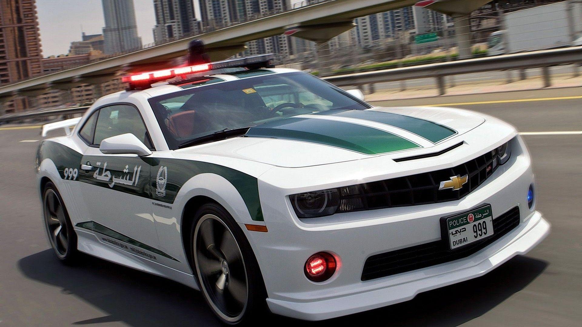 Chevrolet Camaro Dubai Police car, Dubai Police livery, Dubai highway skyline, Full HD Desktop wallpaper