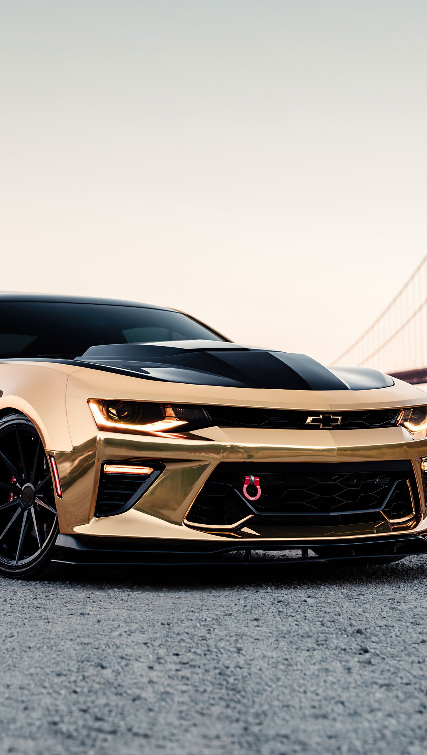 Camaro ZL1, Camaro, Chrome gold wallpaper, 4K Ultra HD, 1450x2560 HD Phone